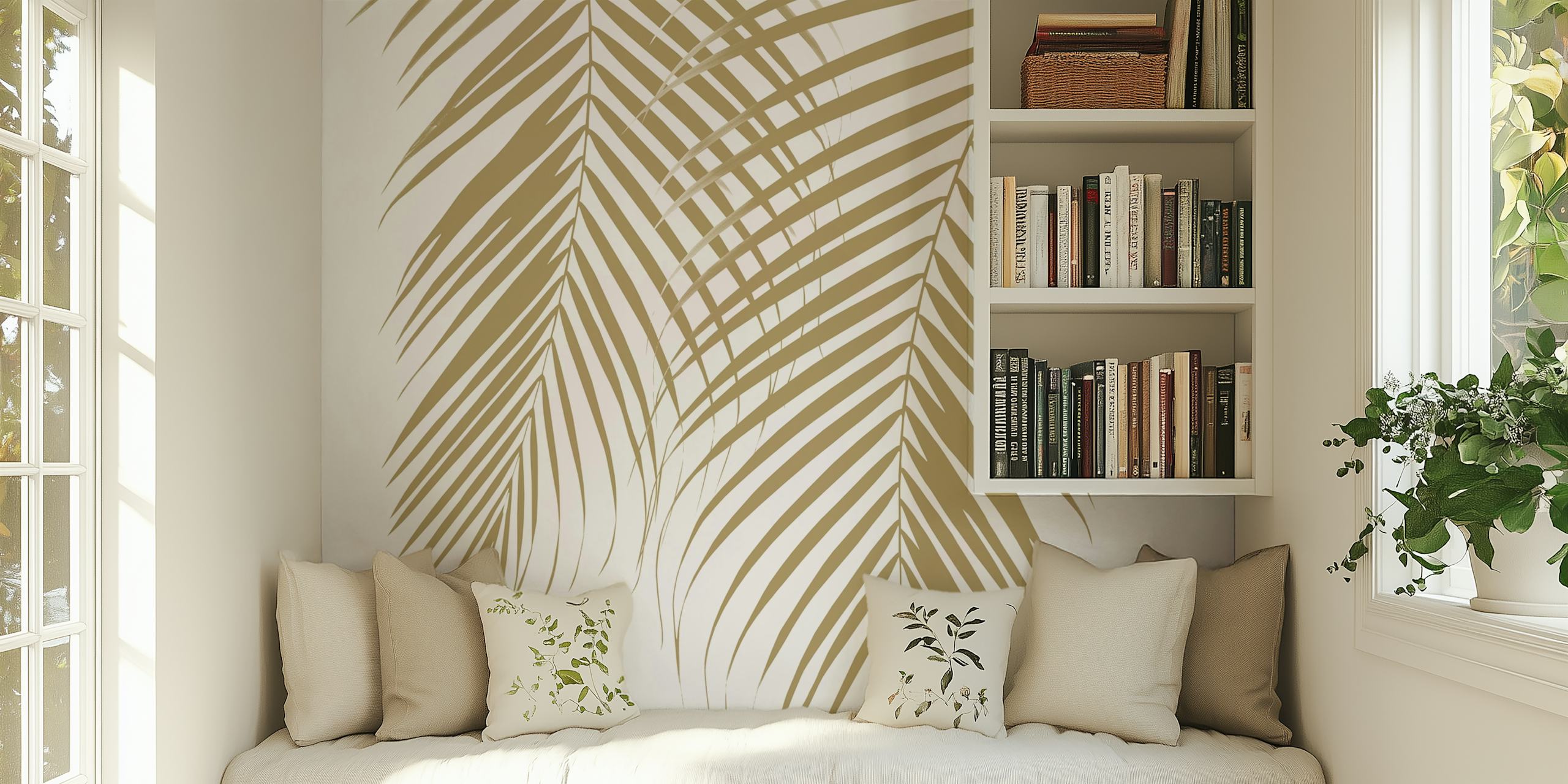 Summer palm leaves wallpaper in a room