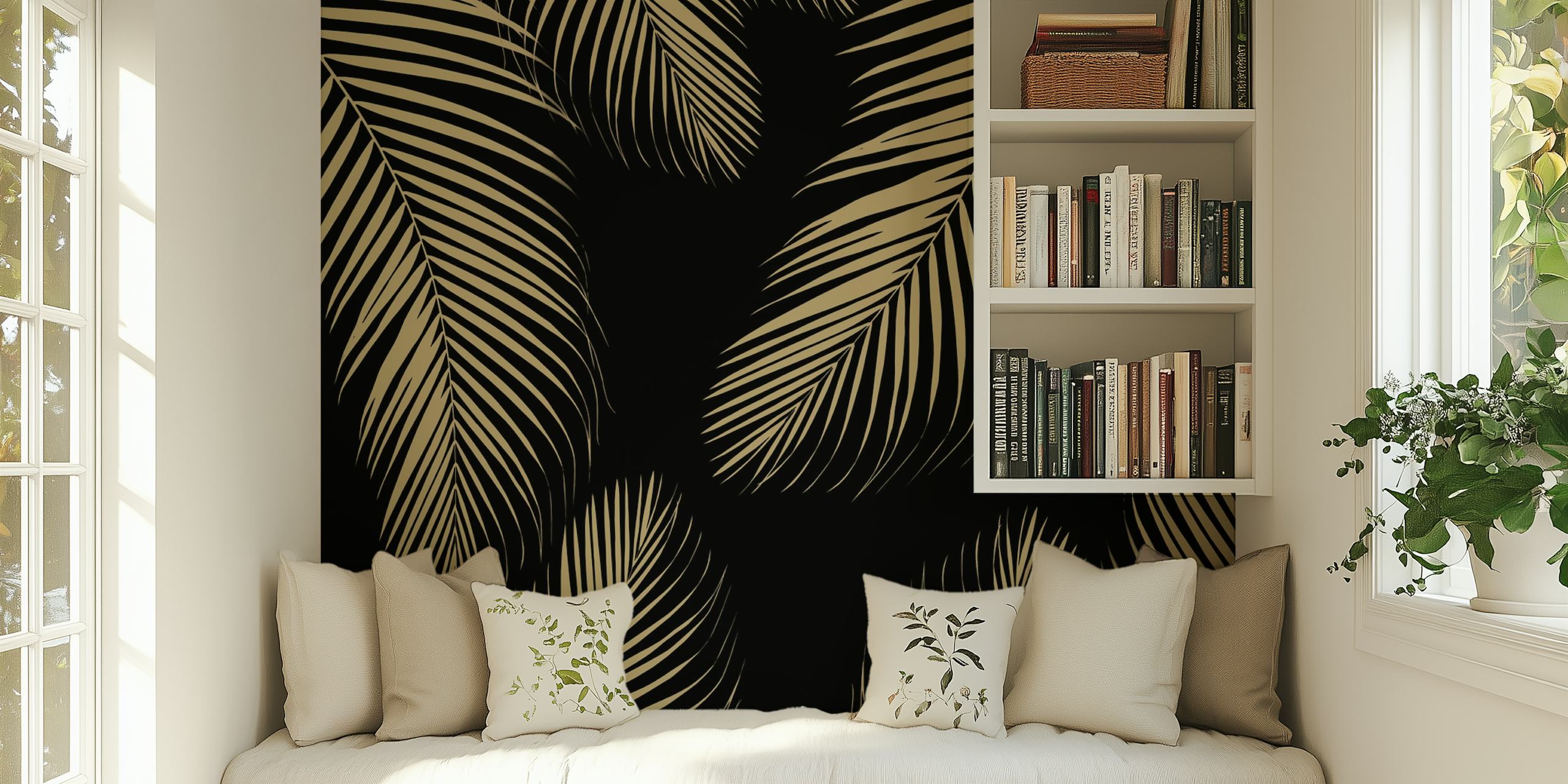 Gold palm leaves wallpaper design