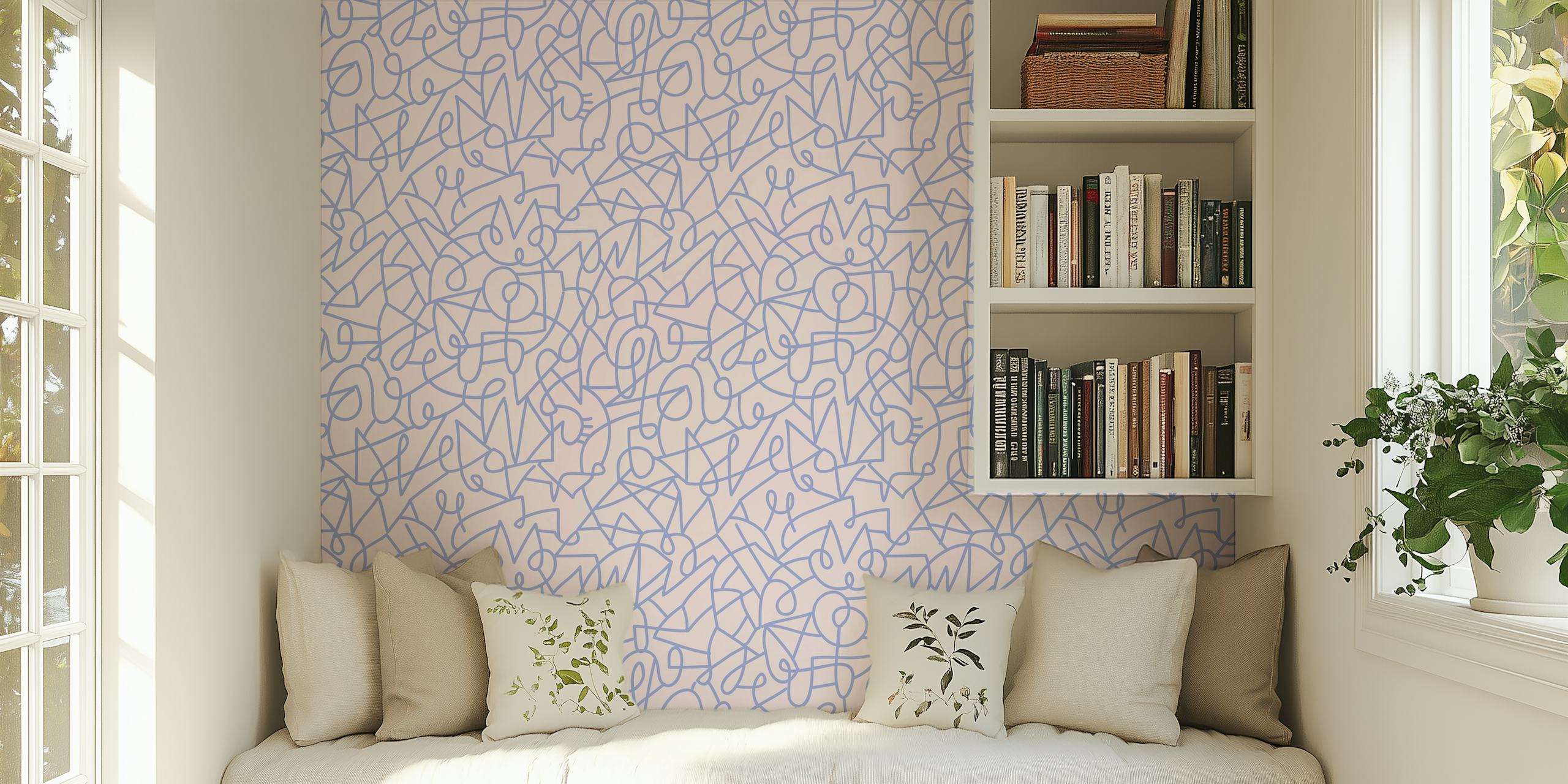Abstract line pattern in pastel pink and blue wallpaper