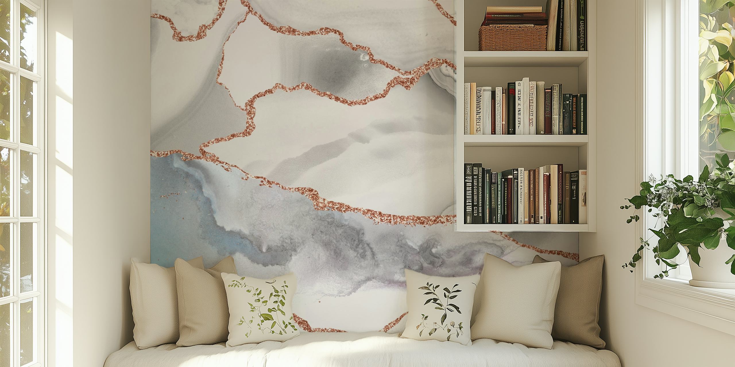 Tapeta Ice And Rosegold Marble v místnosti