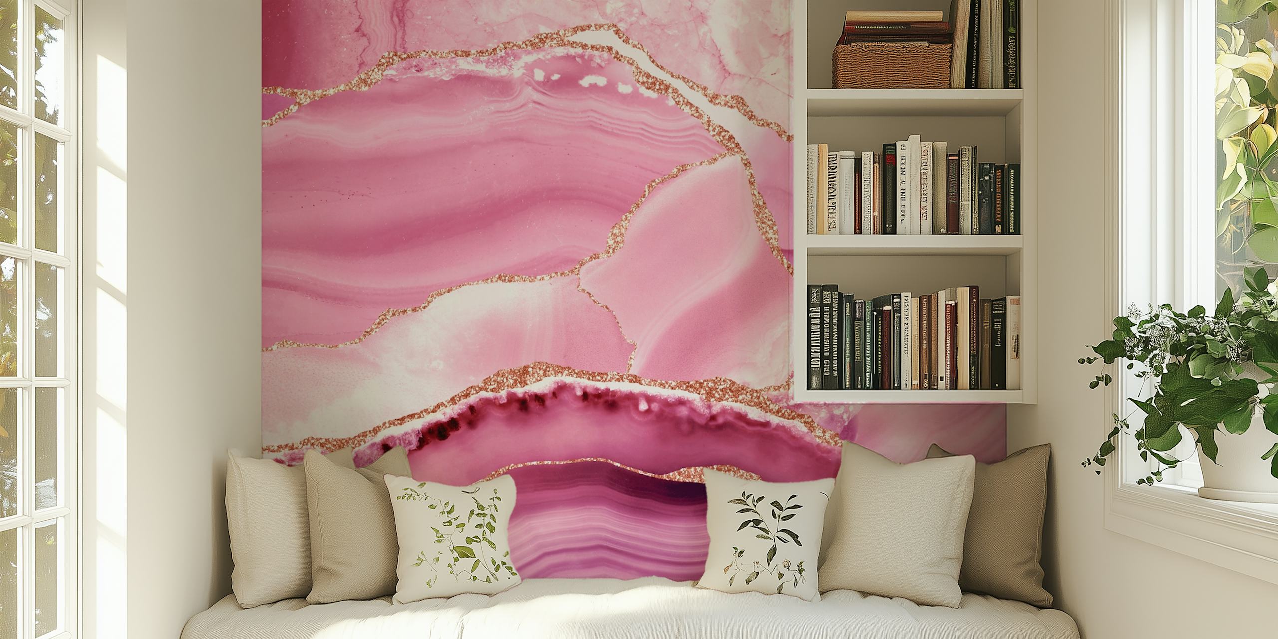 Hygge Pink Marble wallpaper design in a room