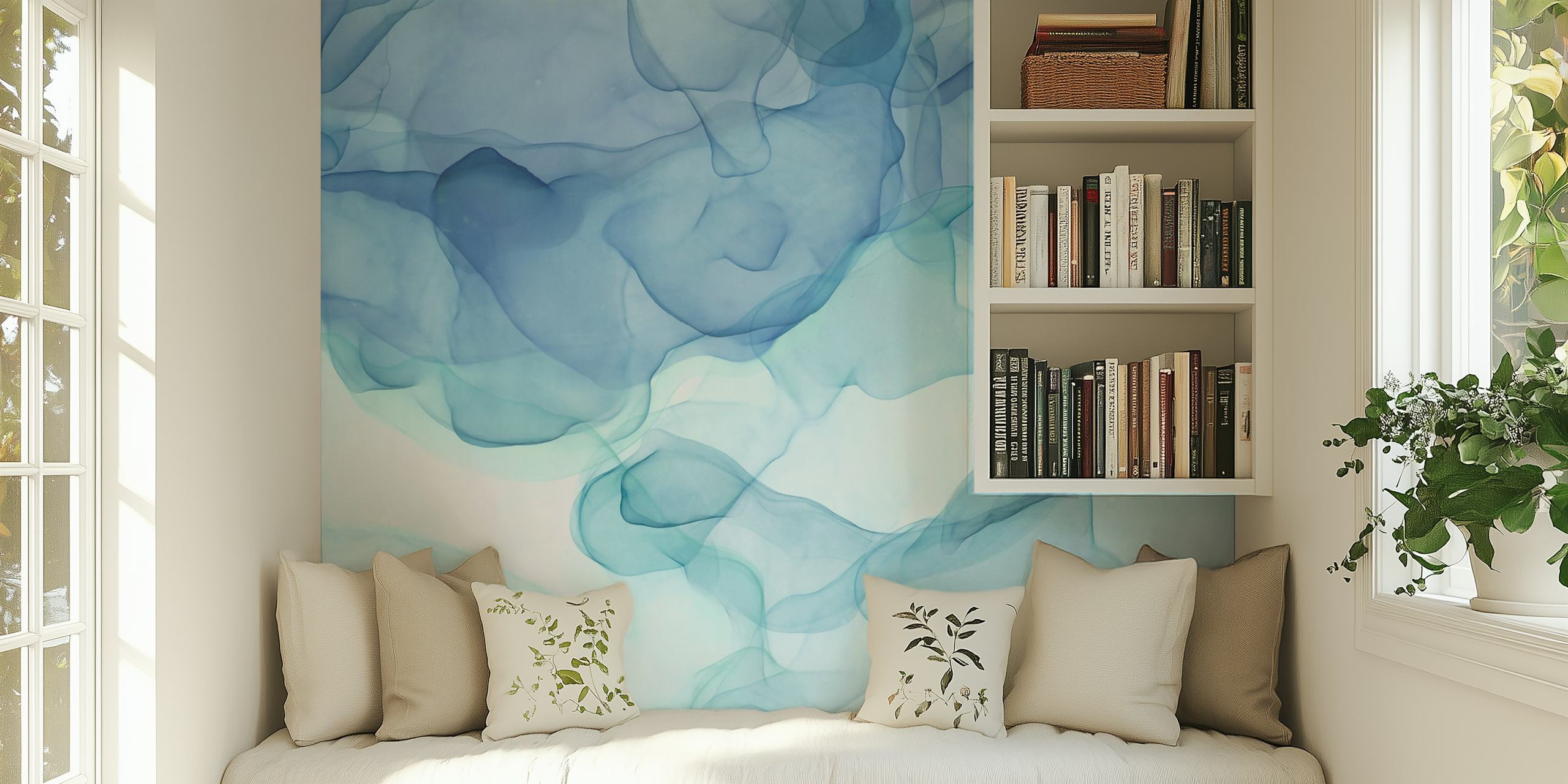 Fluid blue and teal abstract watercolor wallpaper