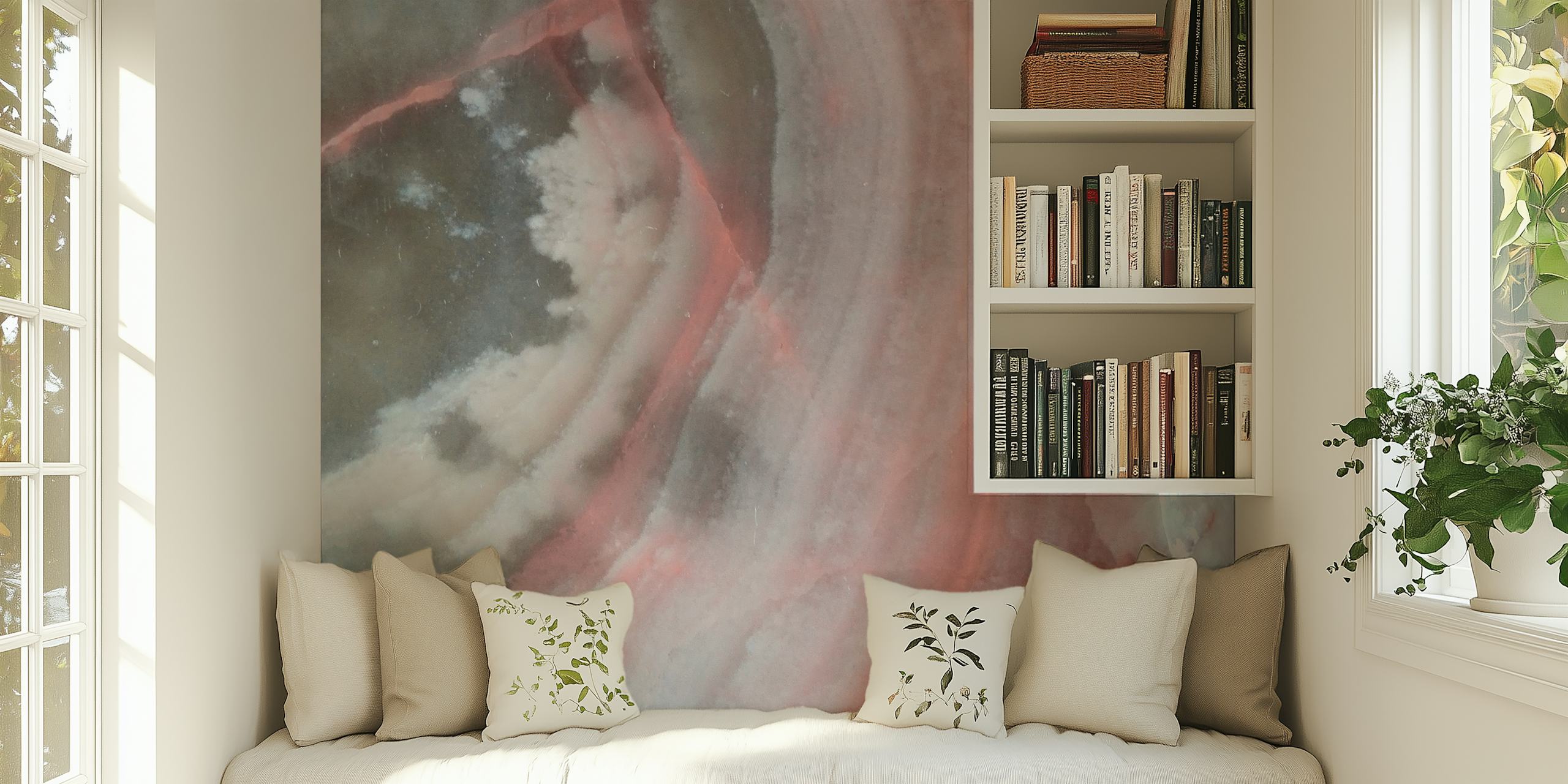 Elegante estampado de mármol rosa y gris para un mural de pared