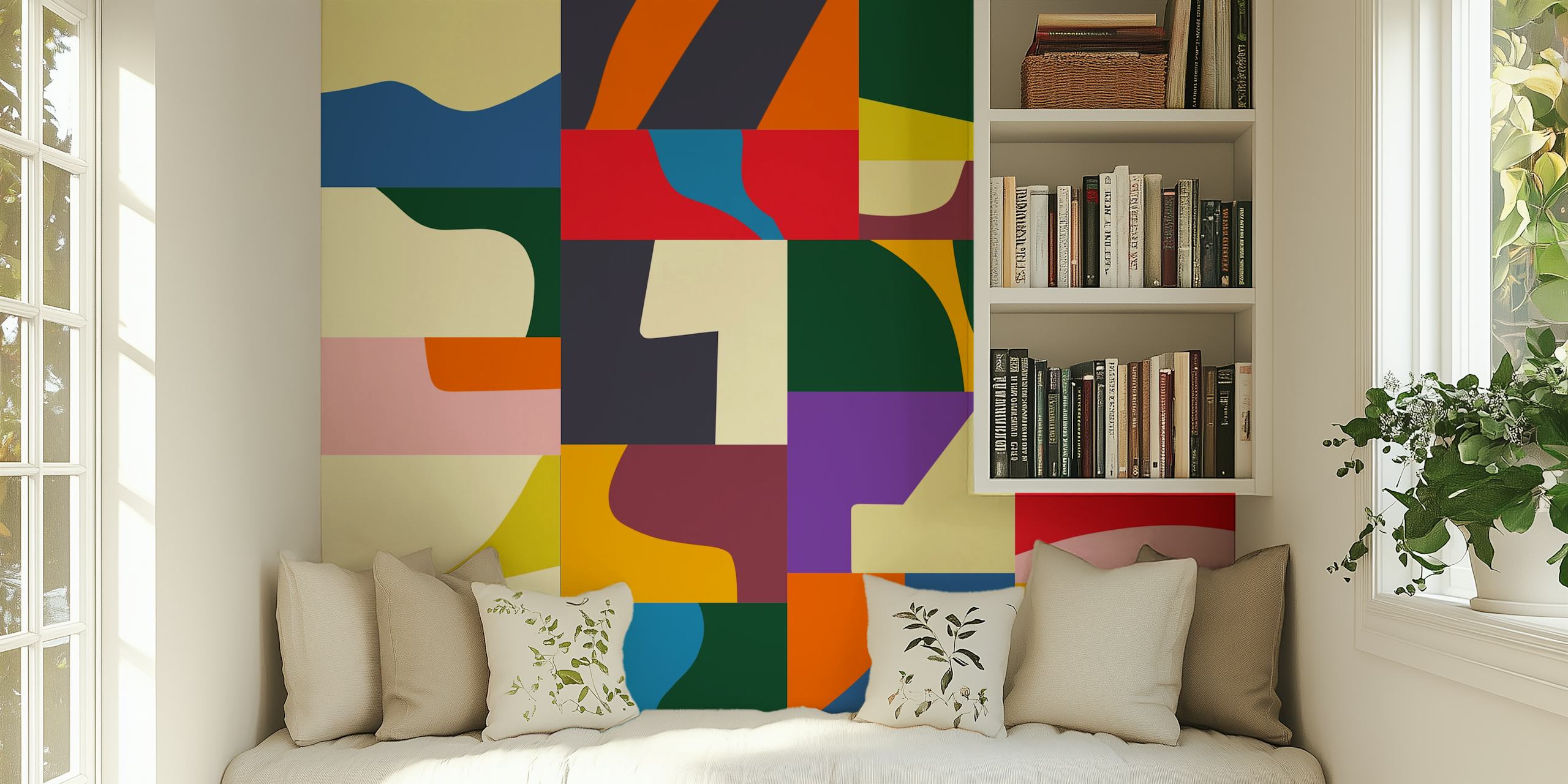 Colorful geometric mosaic wall mural with a modern abstract design