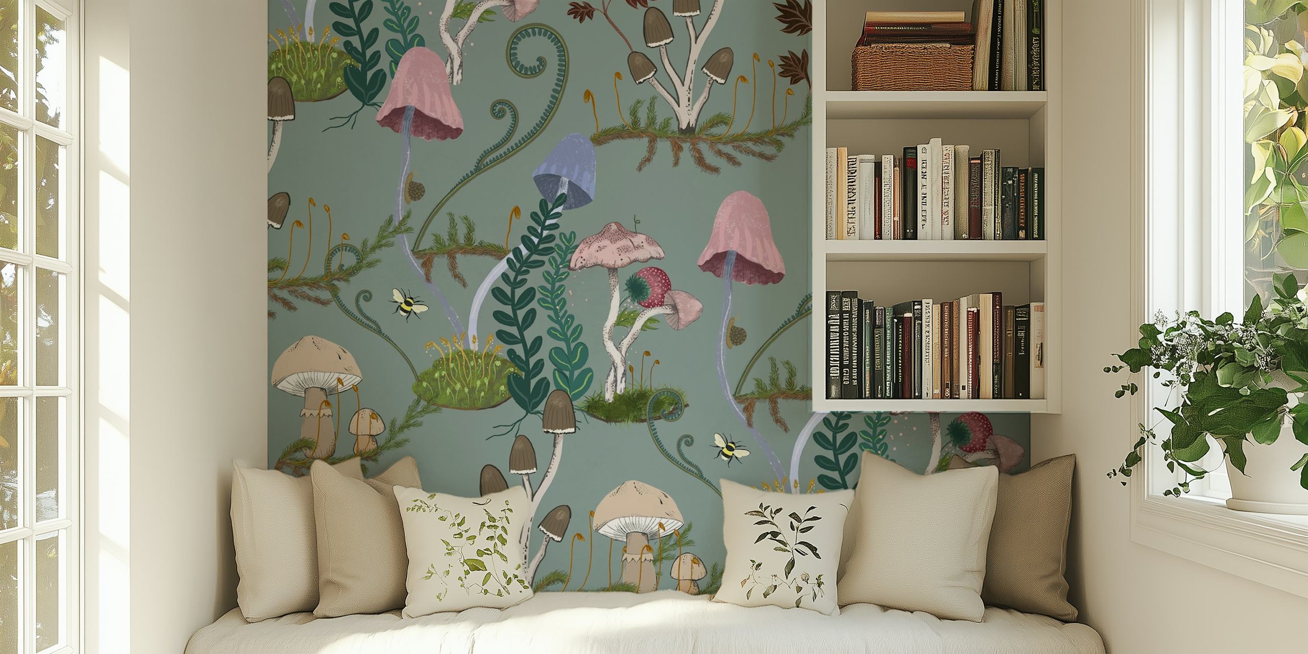 Motif champignon, couleurs pastel, style ludique wallpaper