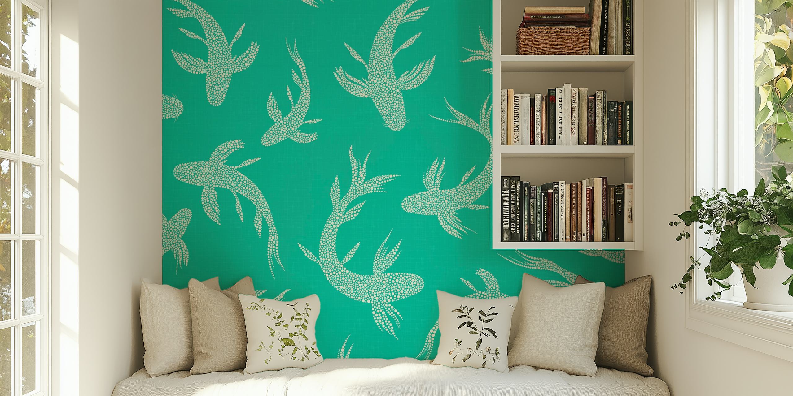 Japanese Koi Ponds Aqua Green wallpaper design