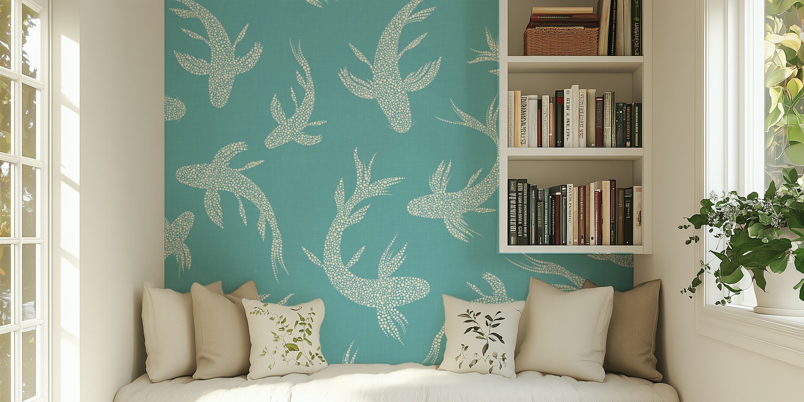 Blue wallpaper featuring koi fish in various poses