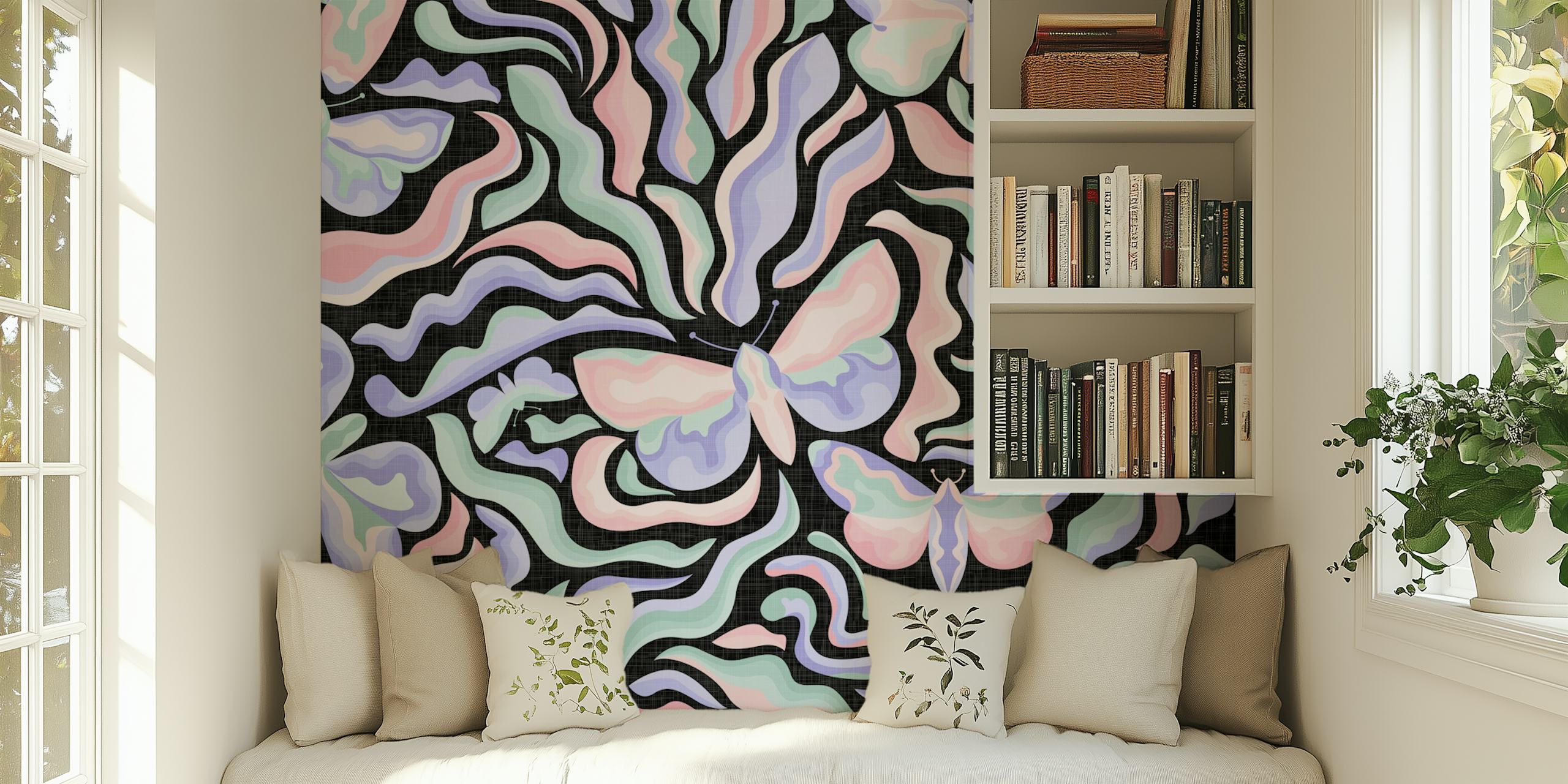 Pasteltuin behang met vlinders ontwerp
