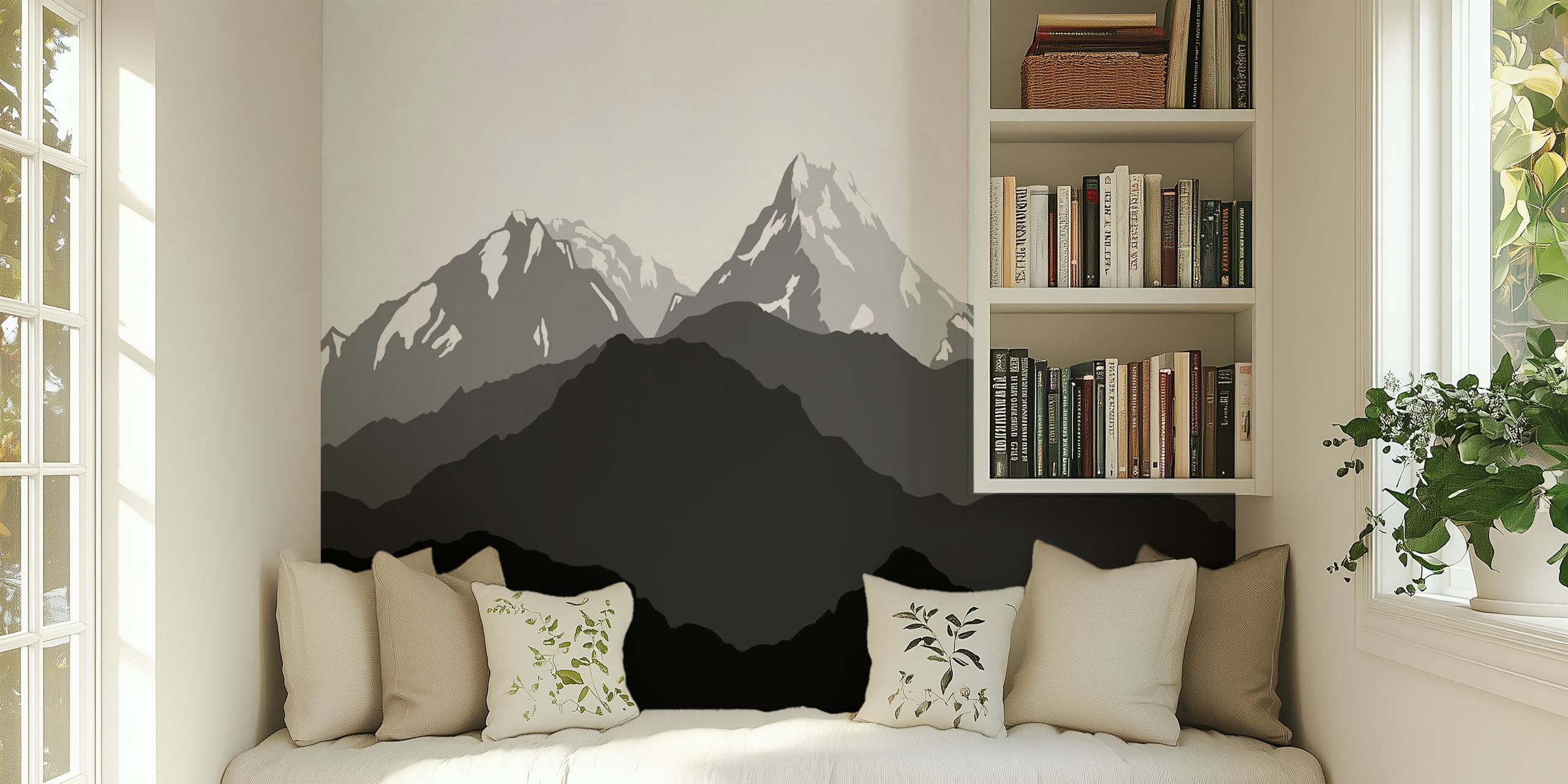 Mountain silhouette in black and white wallpaper