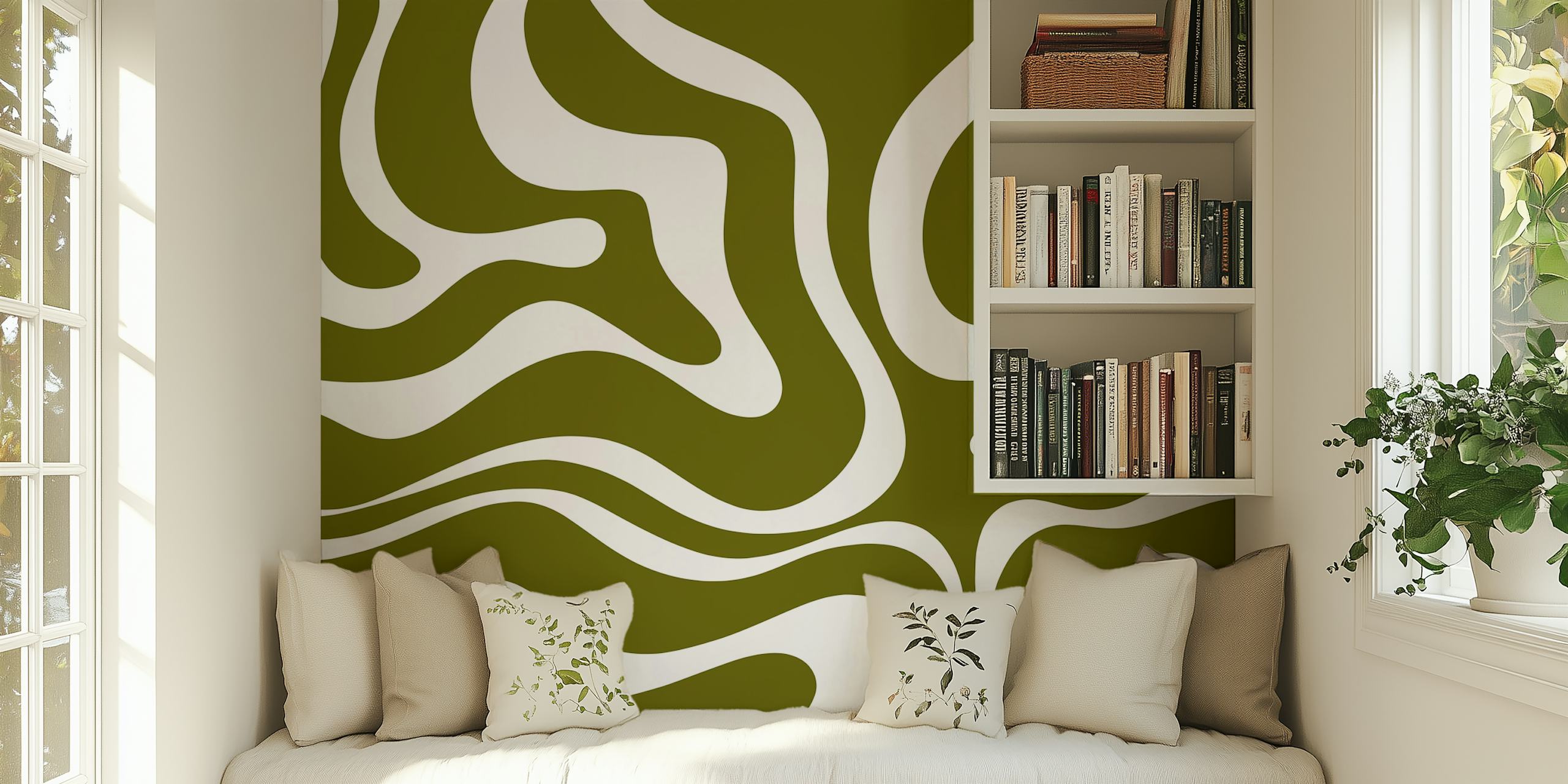 Olivgrön vätskeswirla tapet