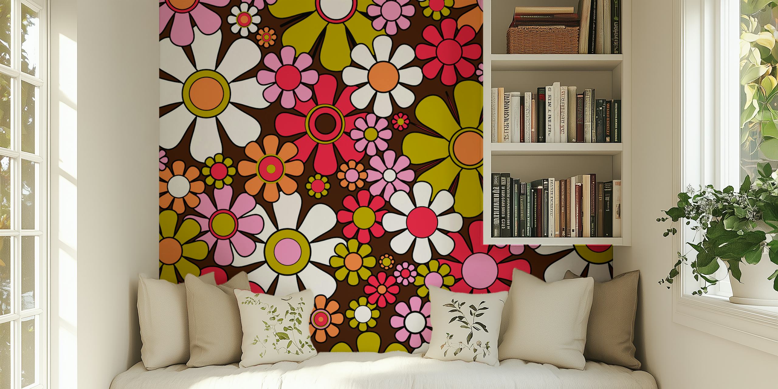 Groovy retro garden flowers tapet i rummet