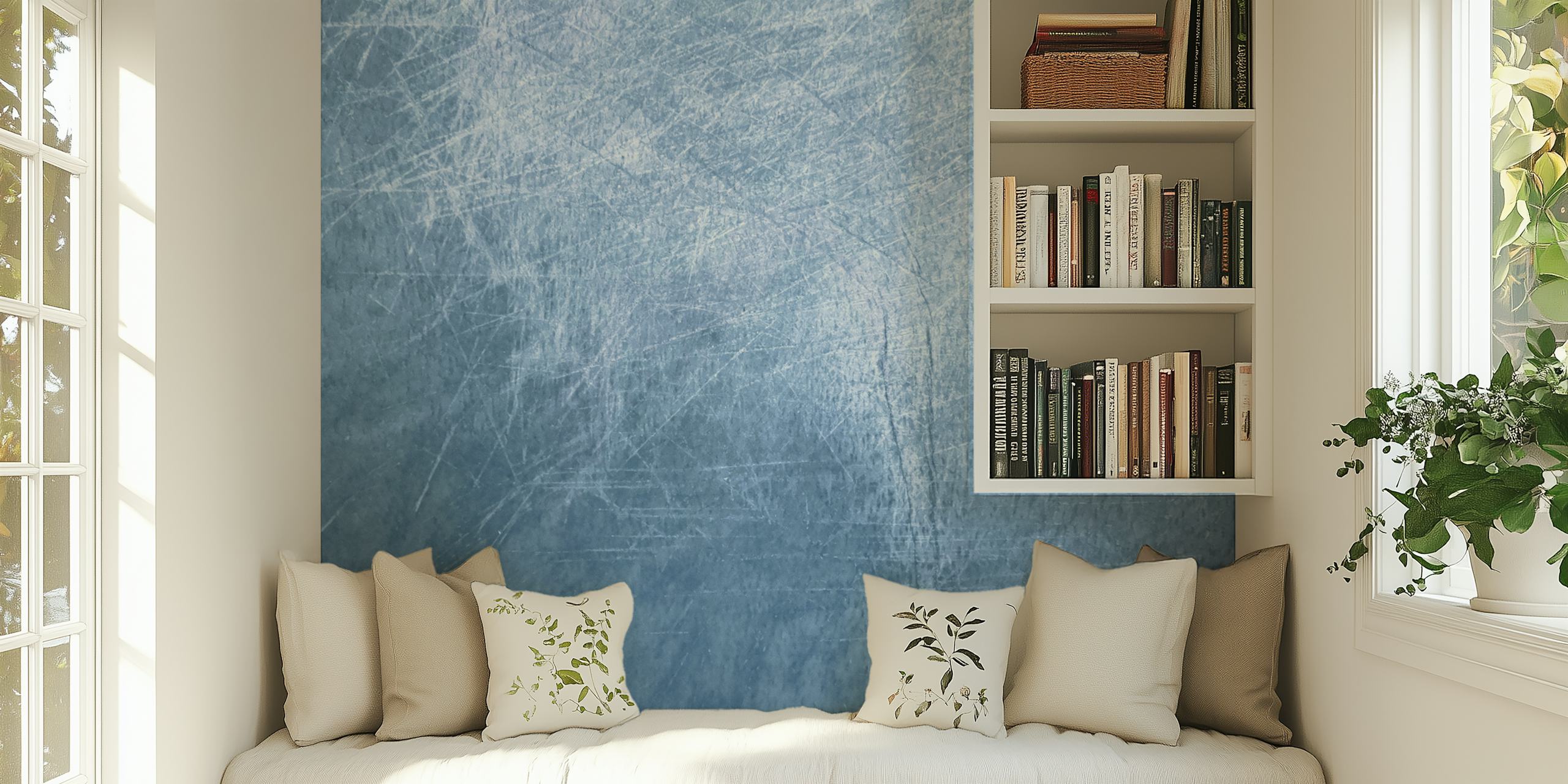 Grunge Plaster blue wallpaper in a room
