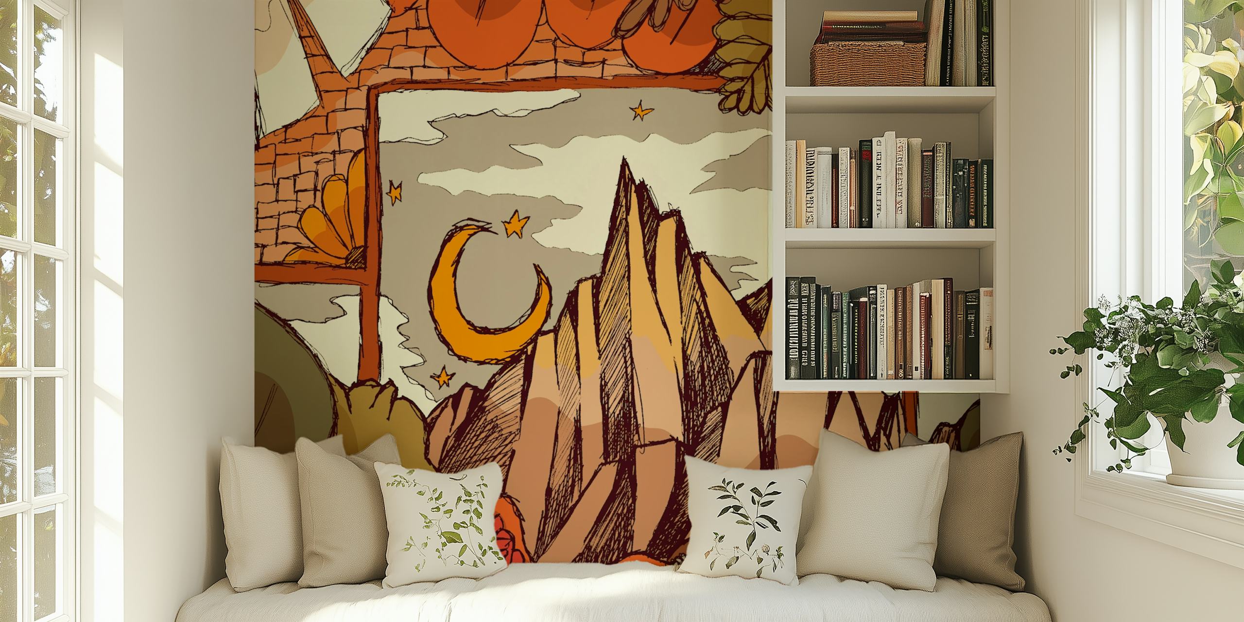 Autumn window-tapetti suunnittelu huoneessa