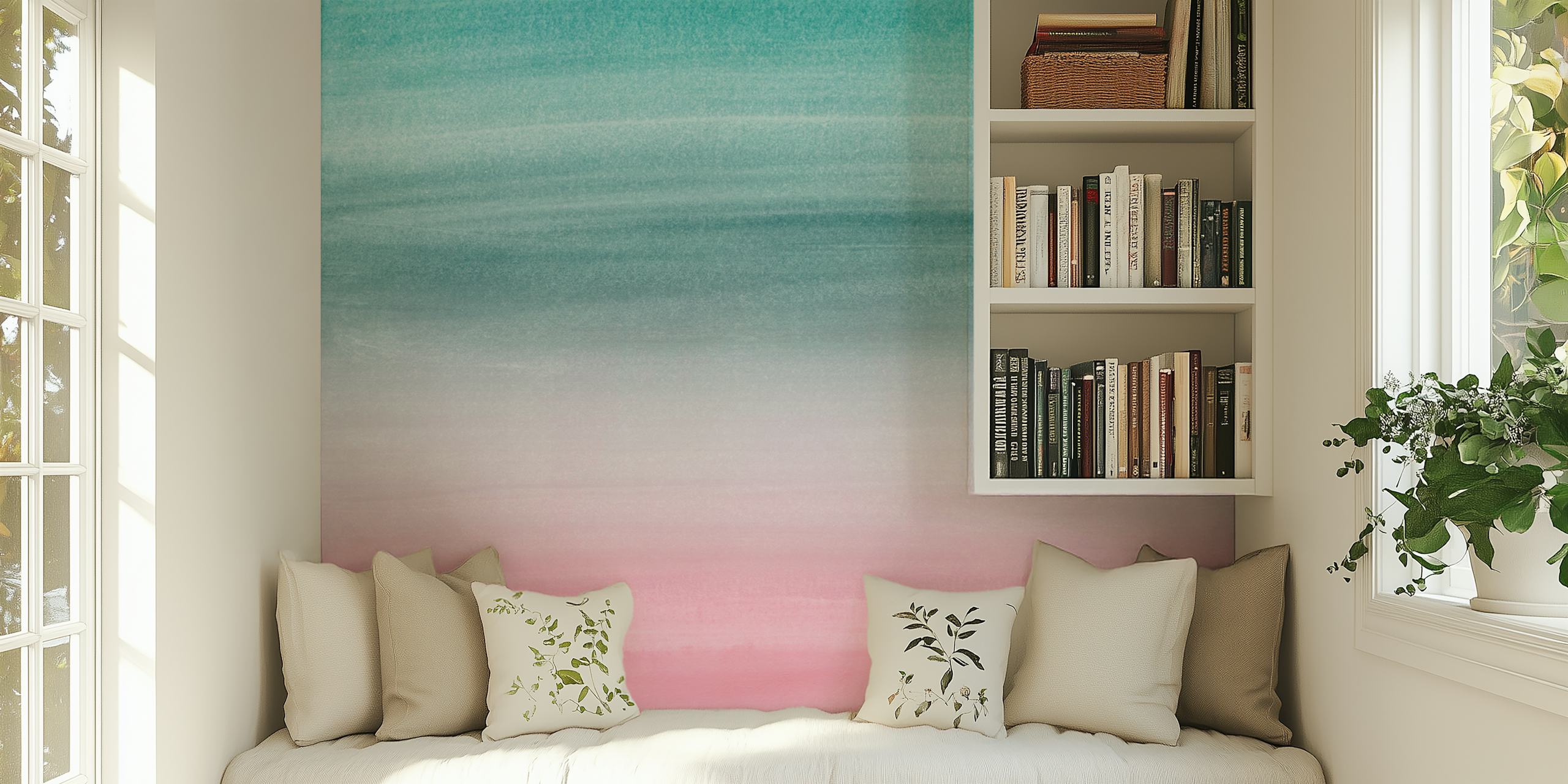 Ταπετσαρία Pink Teal Watercolor σε ένα δωμάτιο