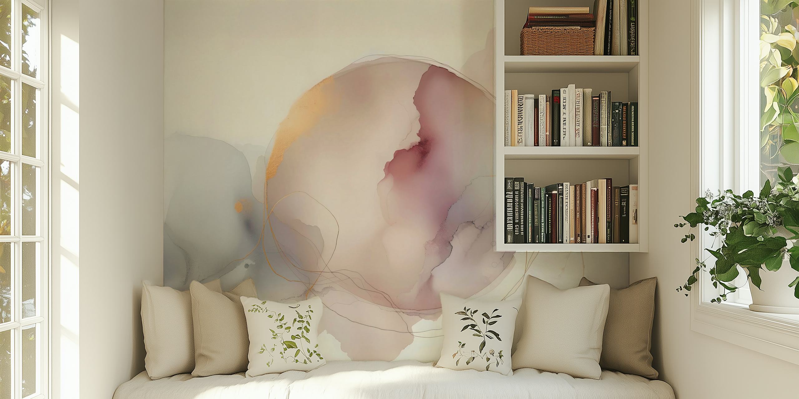 Soft abstract shapes in pink and beige hues wallpaper