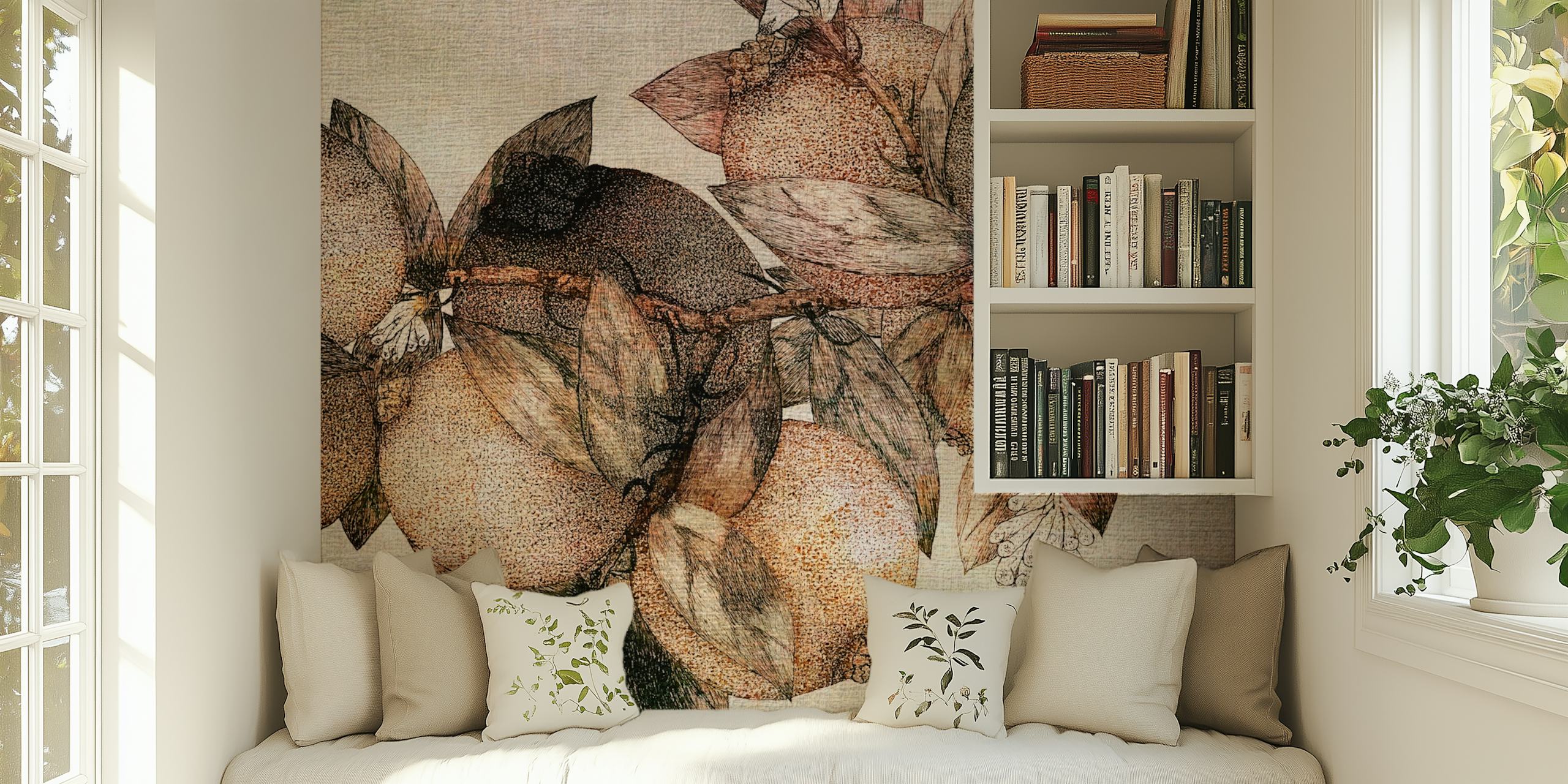 Antique Blossom Sketch tapet i et rum