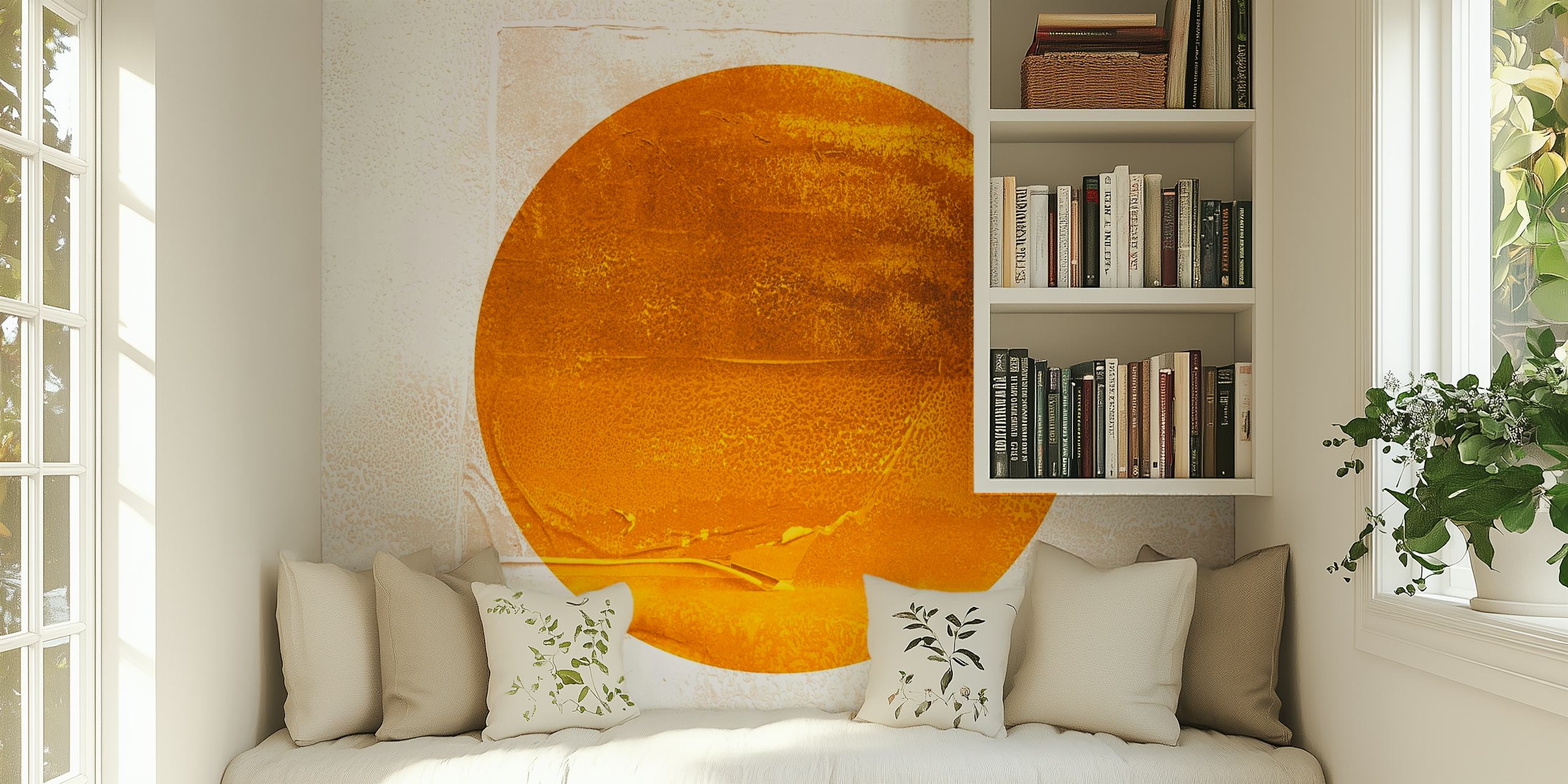 Gouden cirkel op een textuurachtig lichte achtergrond wallpaper
