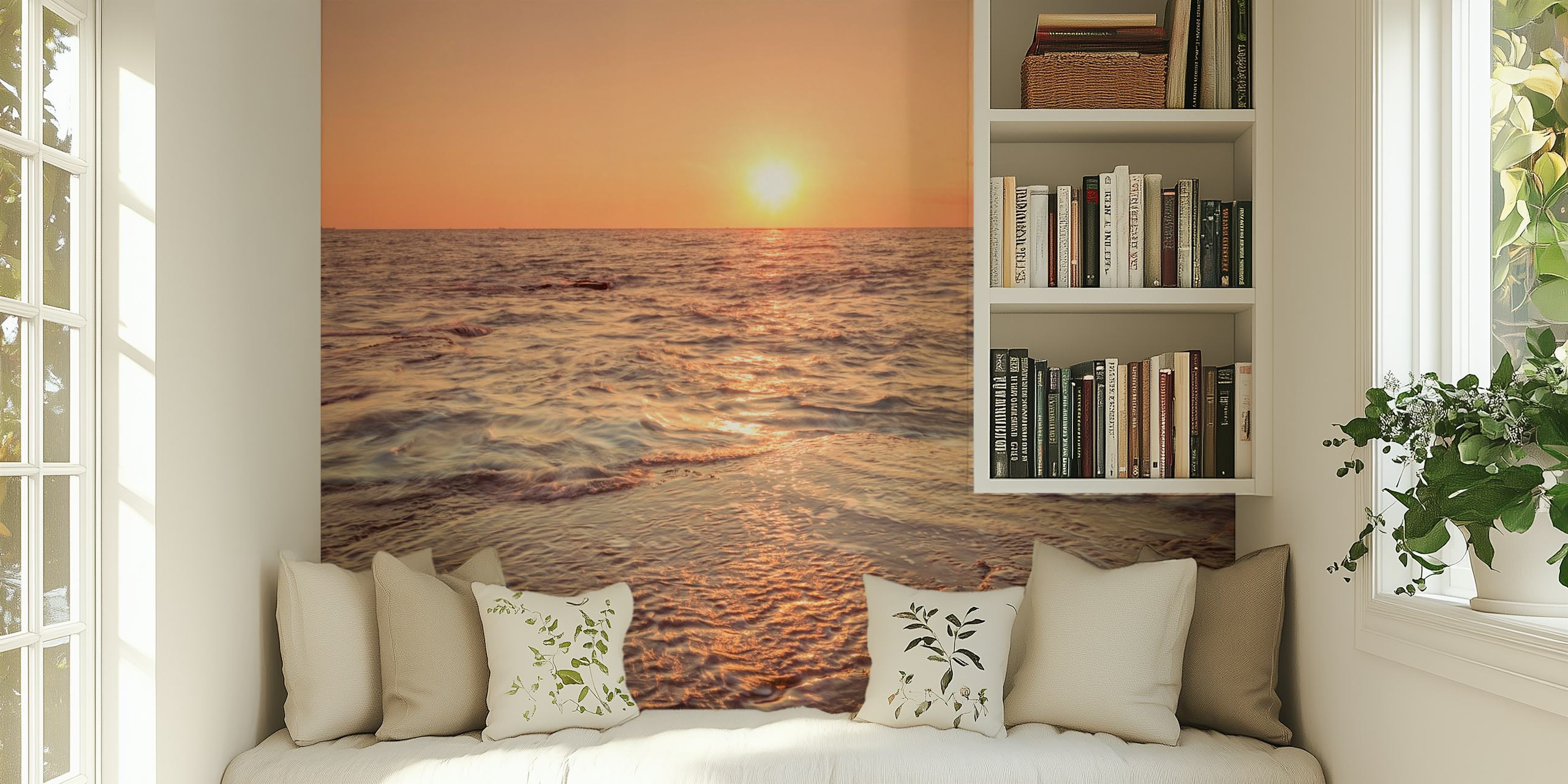 Ocean waves at sunset with soft colors wallpaper