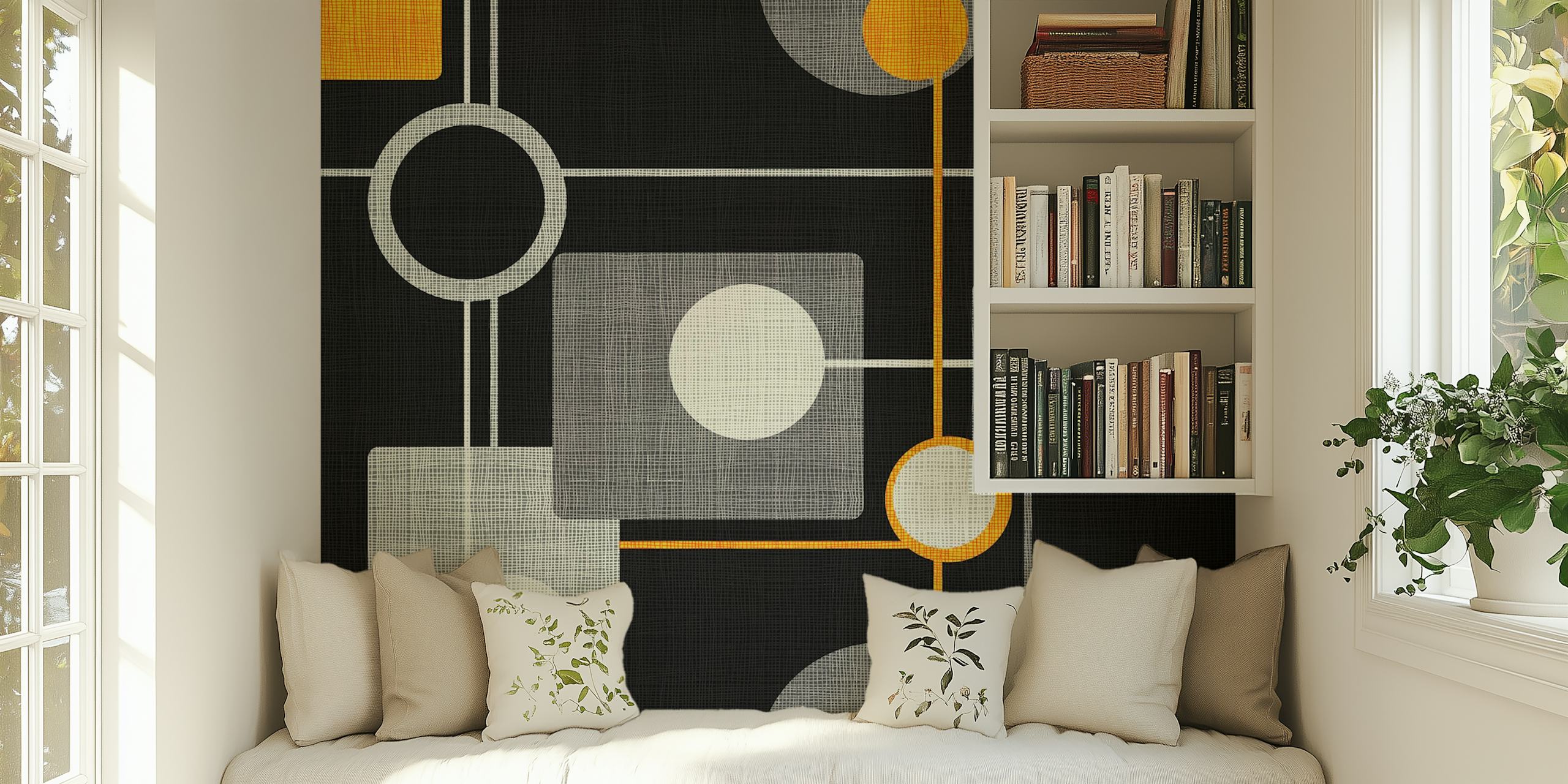 Mid-Century style orange and cream wallpaper