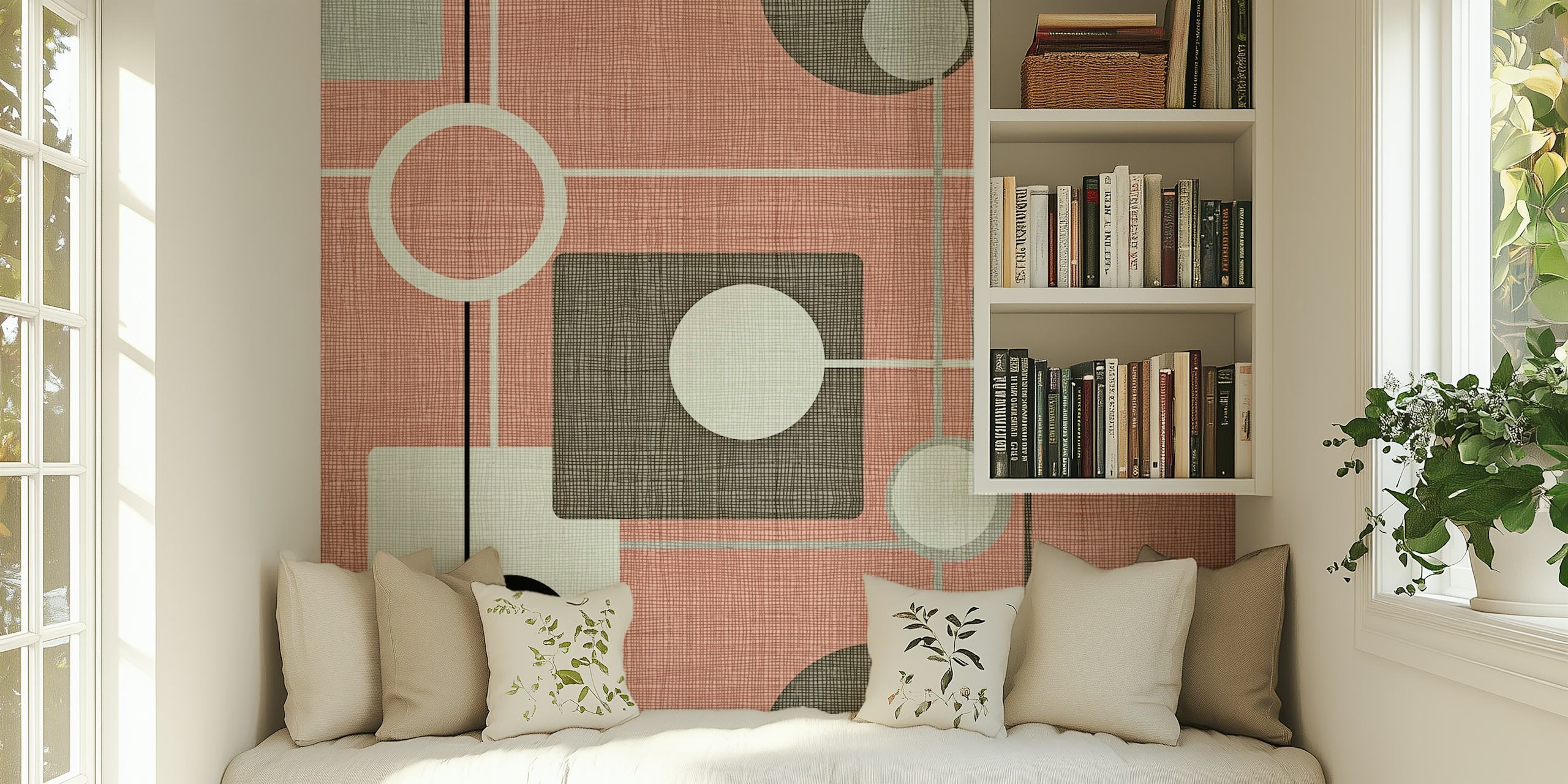 Mid-Century pink-gray wallpaper design