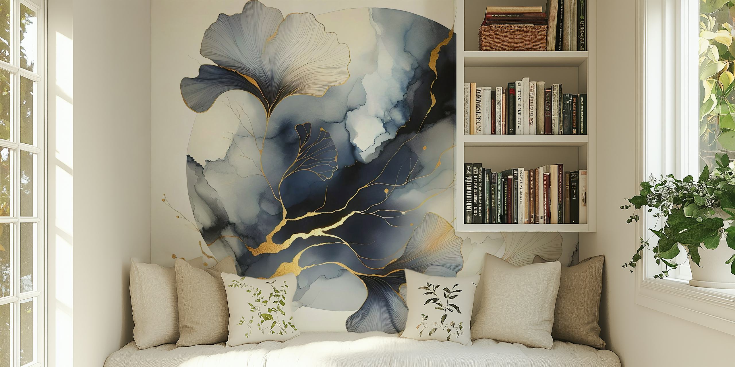 Chic Ginkgo Moon wallpaper in a modern interior