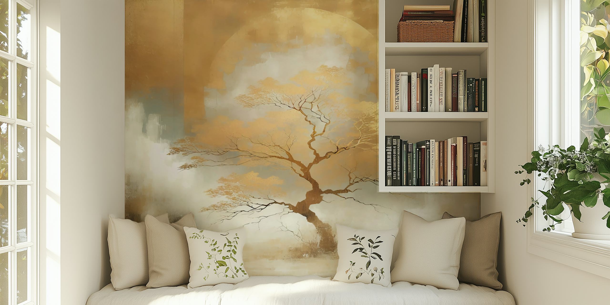 Golden Solitude Tree wallpaper in room