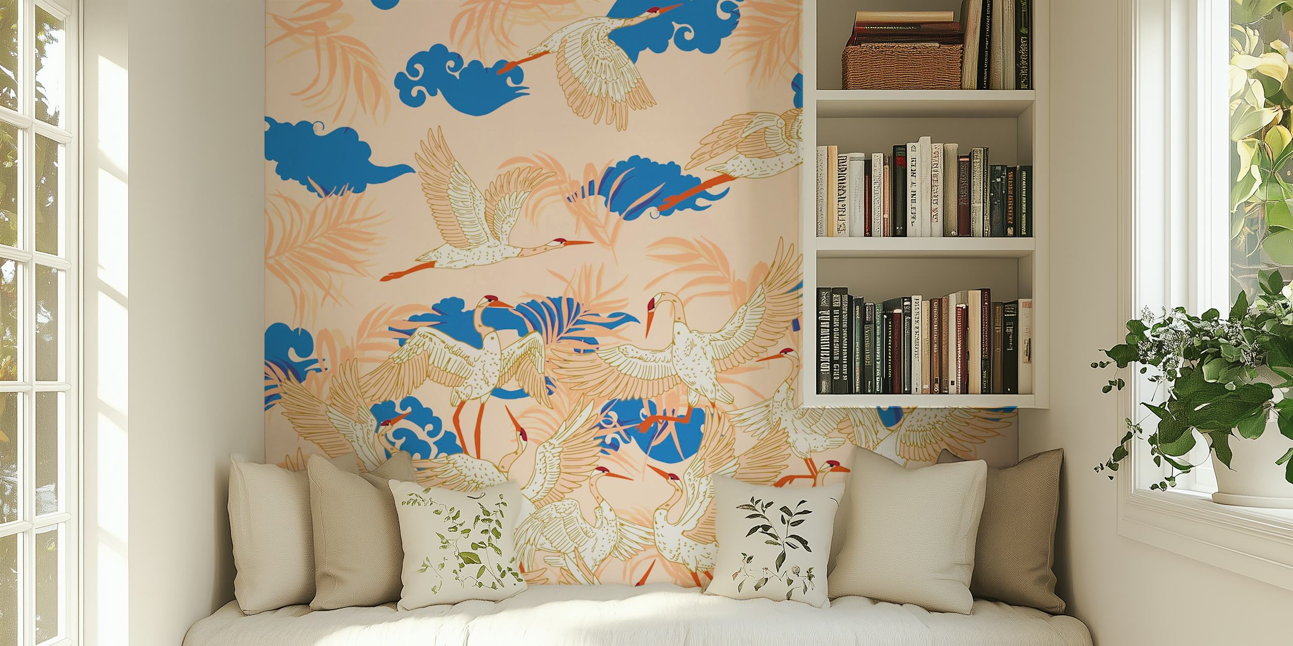 Skyward Crane Journey wallpaper in a room