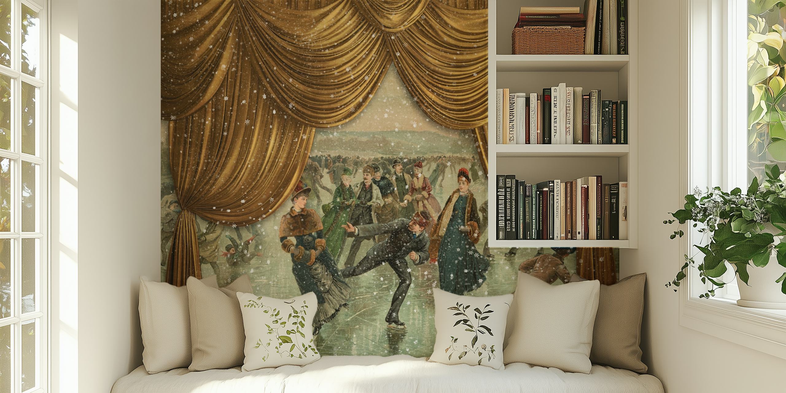 Wall mural featuring a vintage winter scene