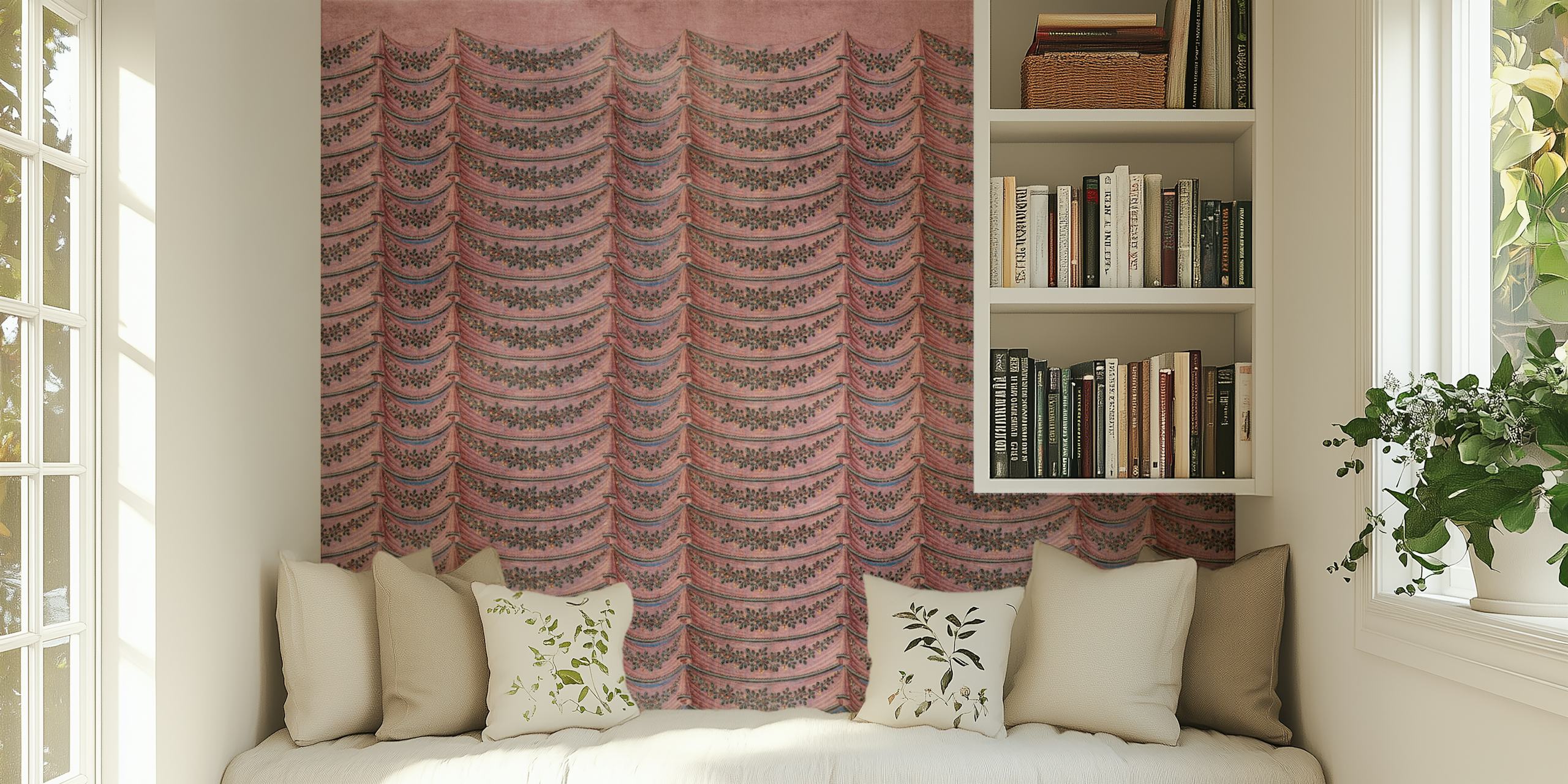 Pink floral stripe wallpaper with intricate patterns
