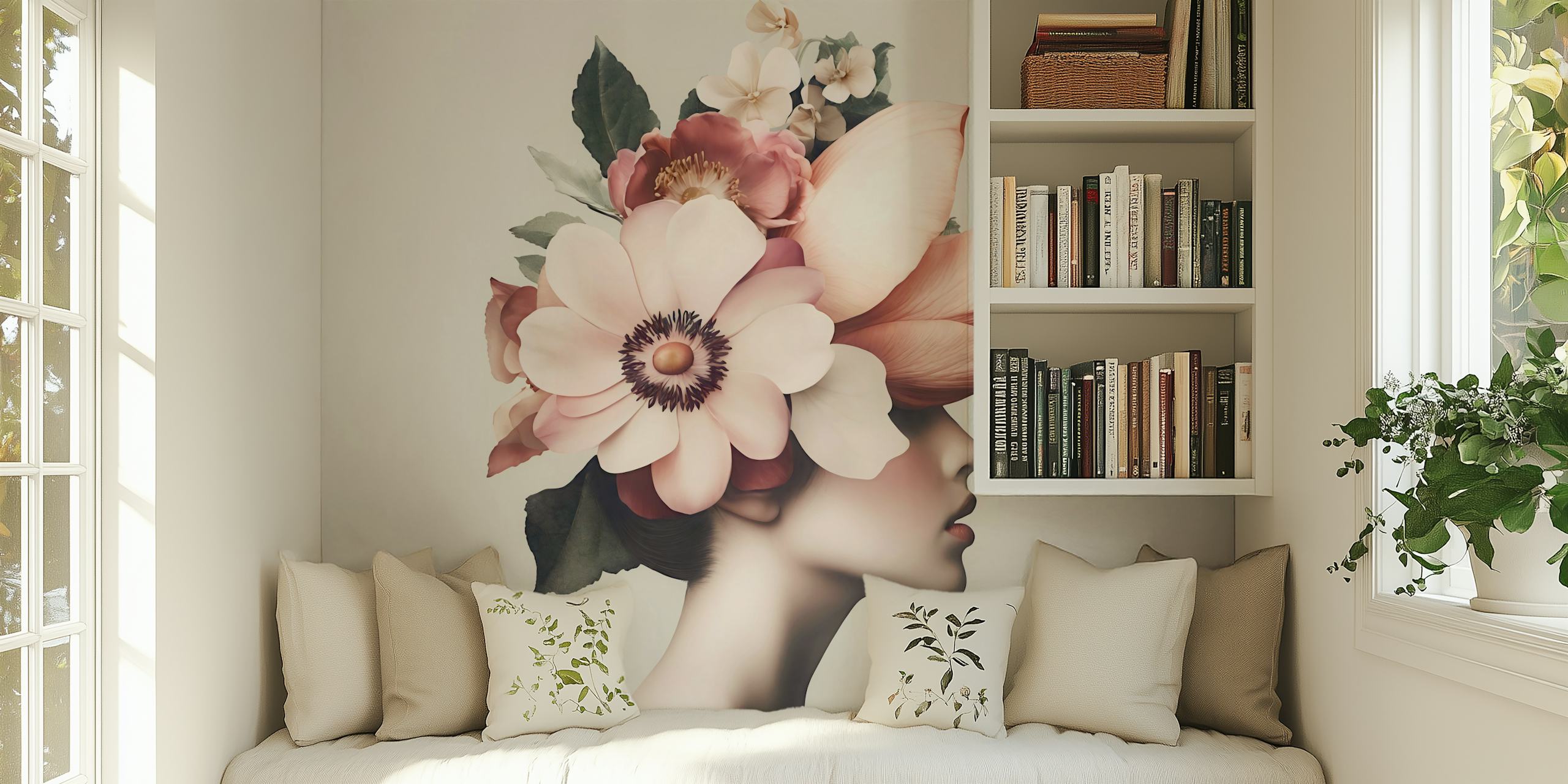 Kwiatowy projekt tapety Graceful Blossom Serenity Female Portrait