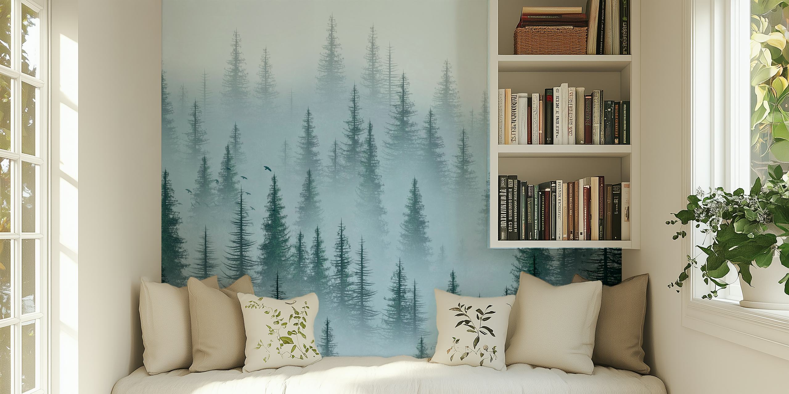 Misty Woods wallpaper in a room setting