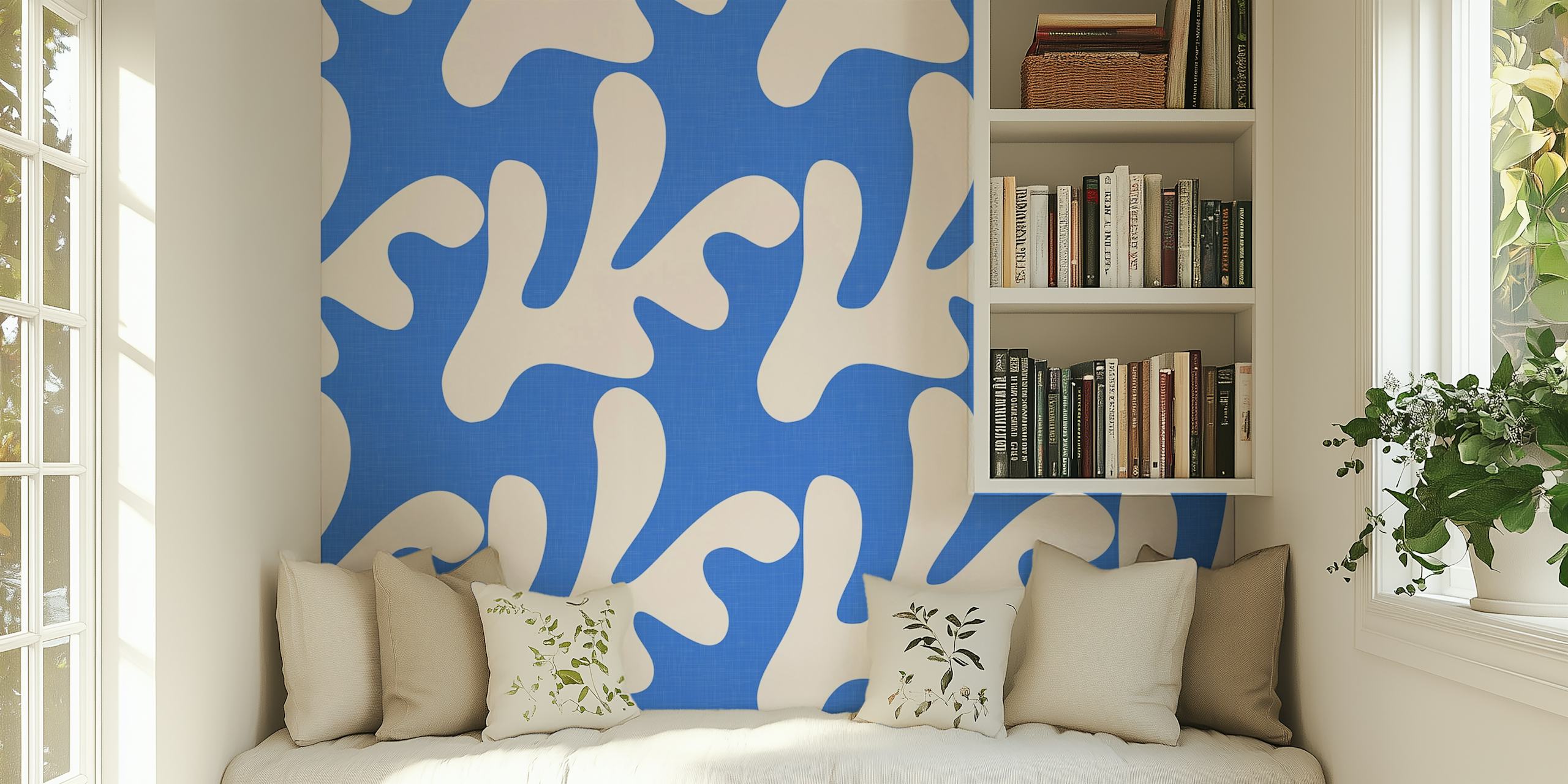 Retro tropical leaves wallpaper in a room