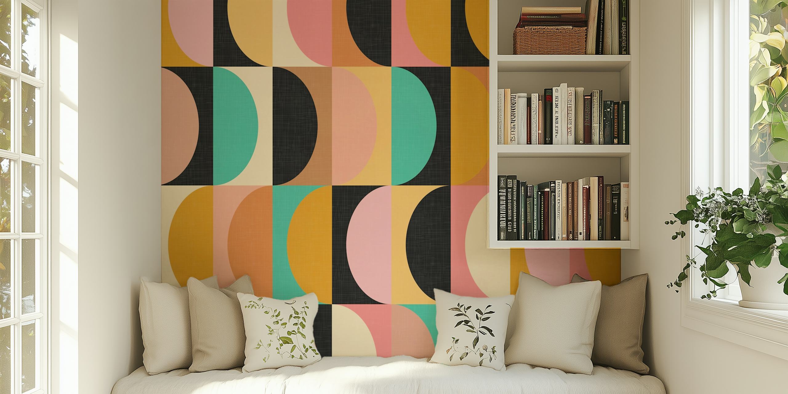 Mid Century Modern Shapes wallpaper in a room