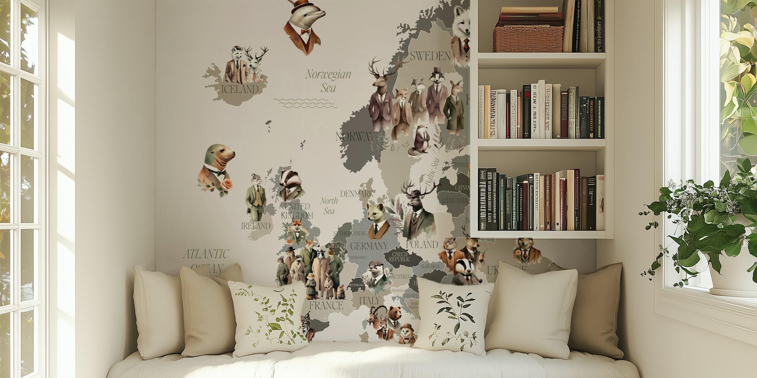 Dapper Animals of Europe tapetti huoneessa
