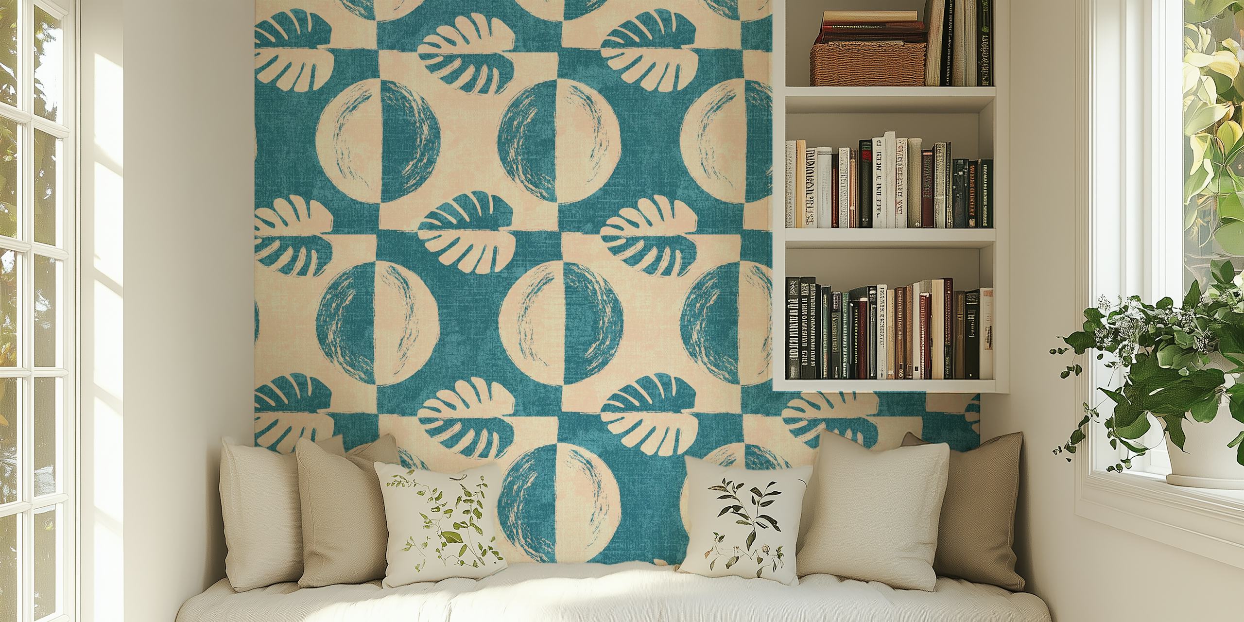 Vintage Leaf Geometric ταπετσαρία σε ένα δωμάτιο