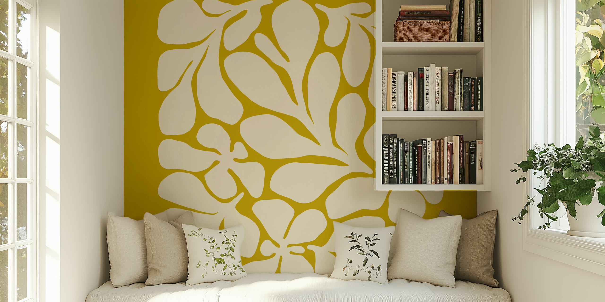 floral pattern in yellow and cream wallpaper