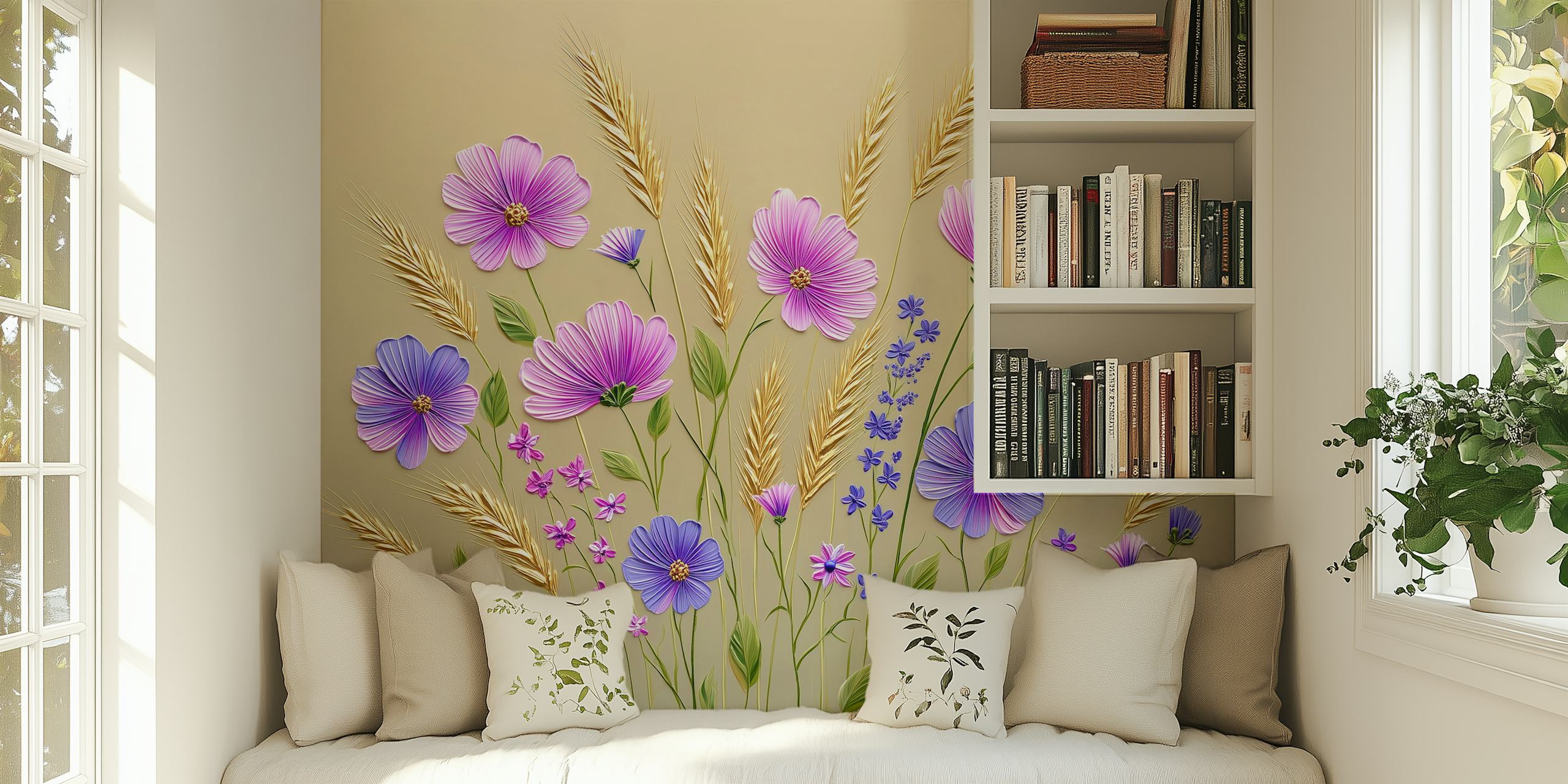 Vibrant wildflowers wallpaper in a room
