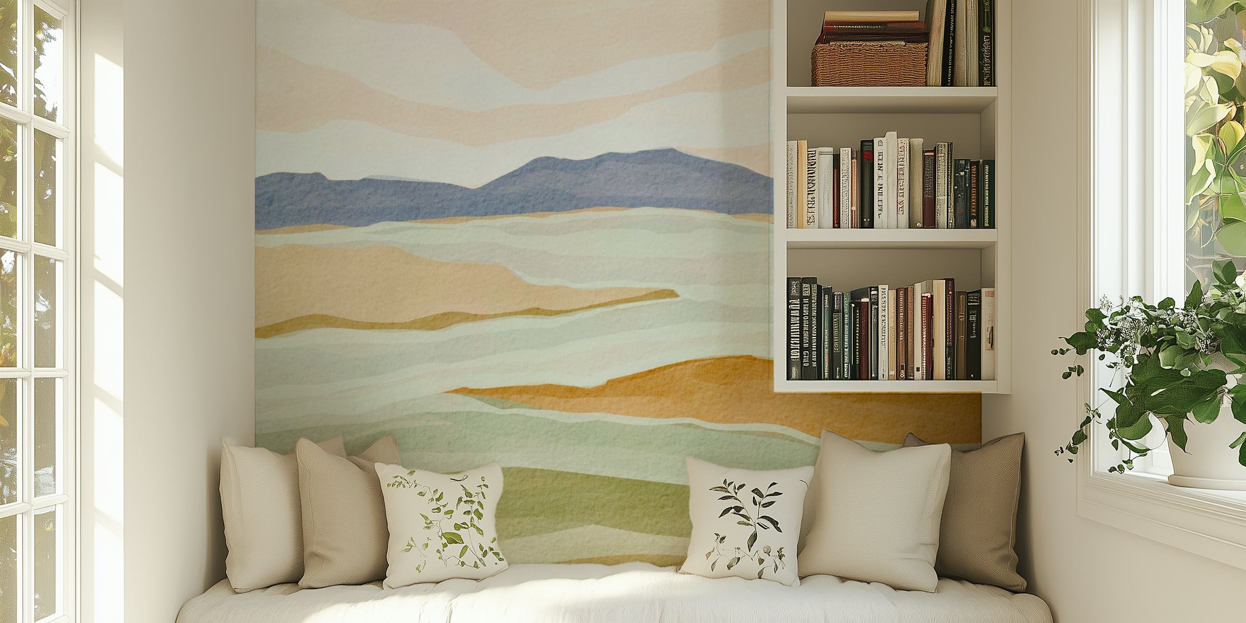 Peaceful Valley Scene wallpaper in a room