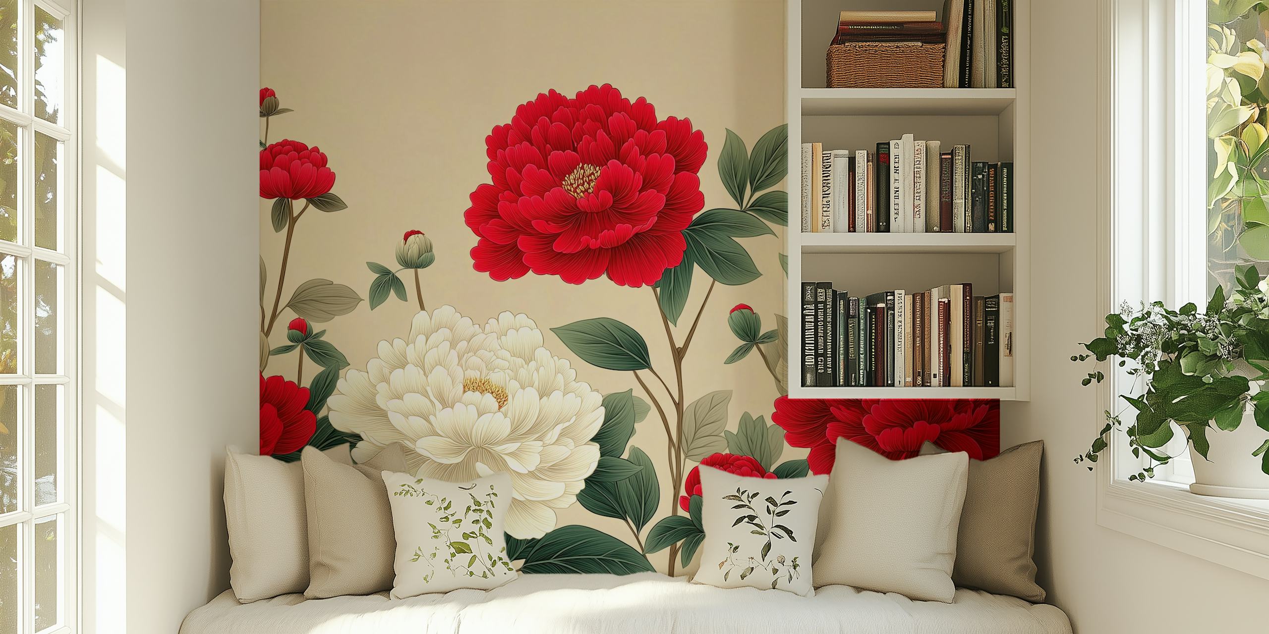 Ταπετσαρία Vintage Peony Blooms σε ένα δωμάτιο