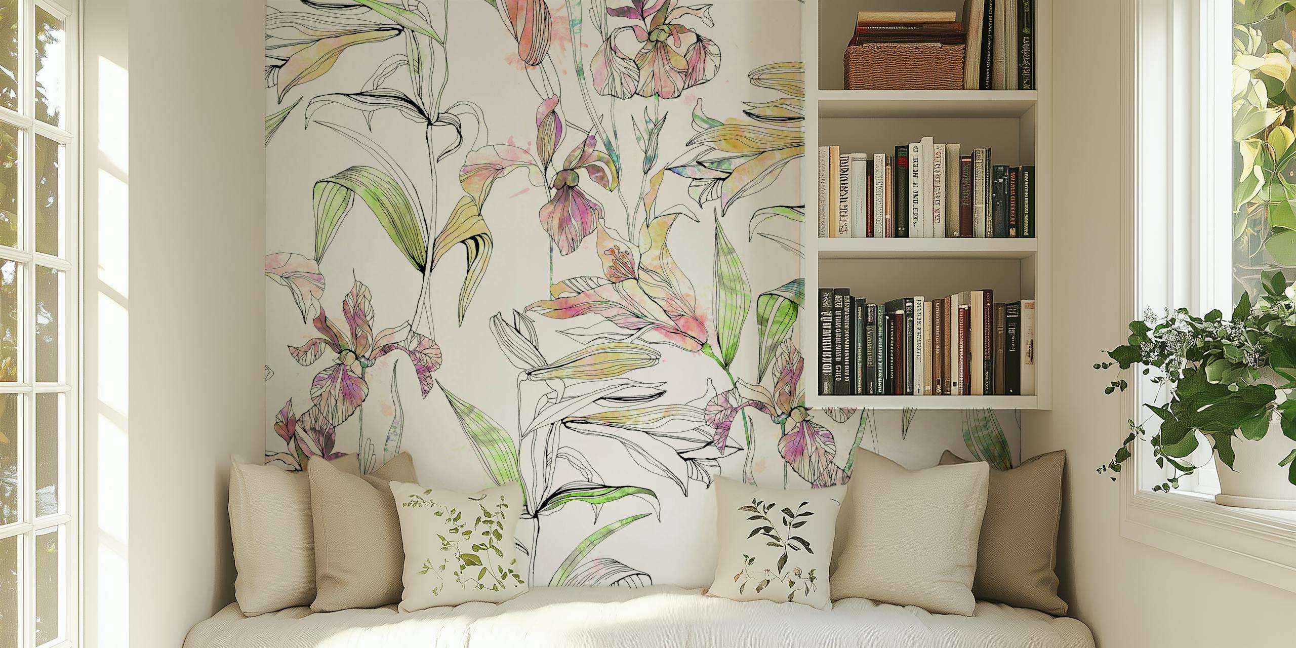 Pastel Iris Dreamscape behang in een kamersetting