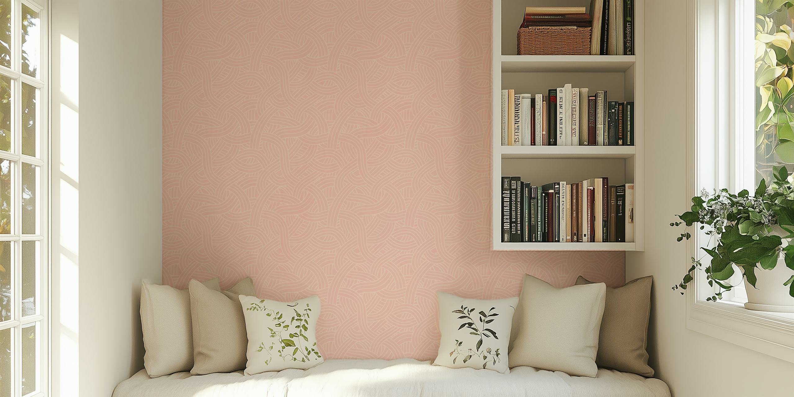 Interwoven Waves in pink wallpaper on display
