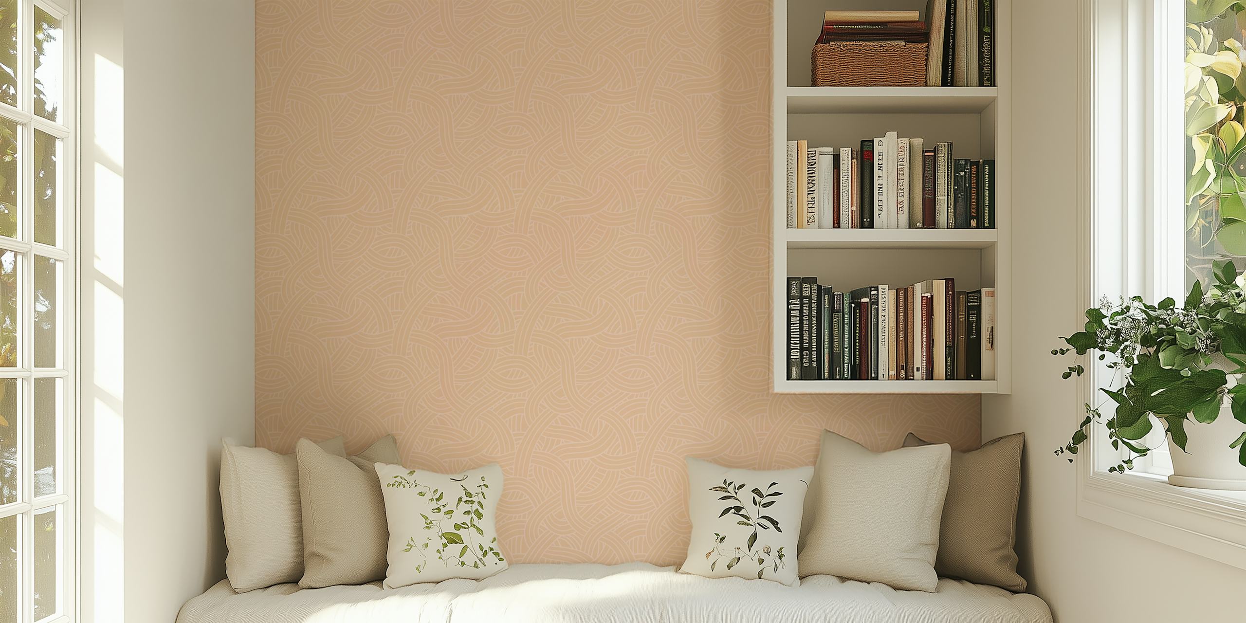 Peach wallpaper avec interwoven wave pattern