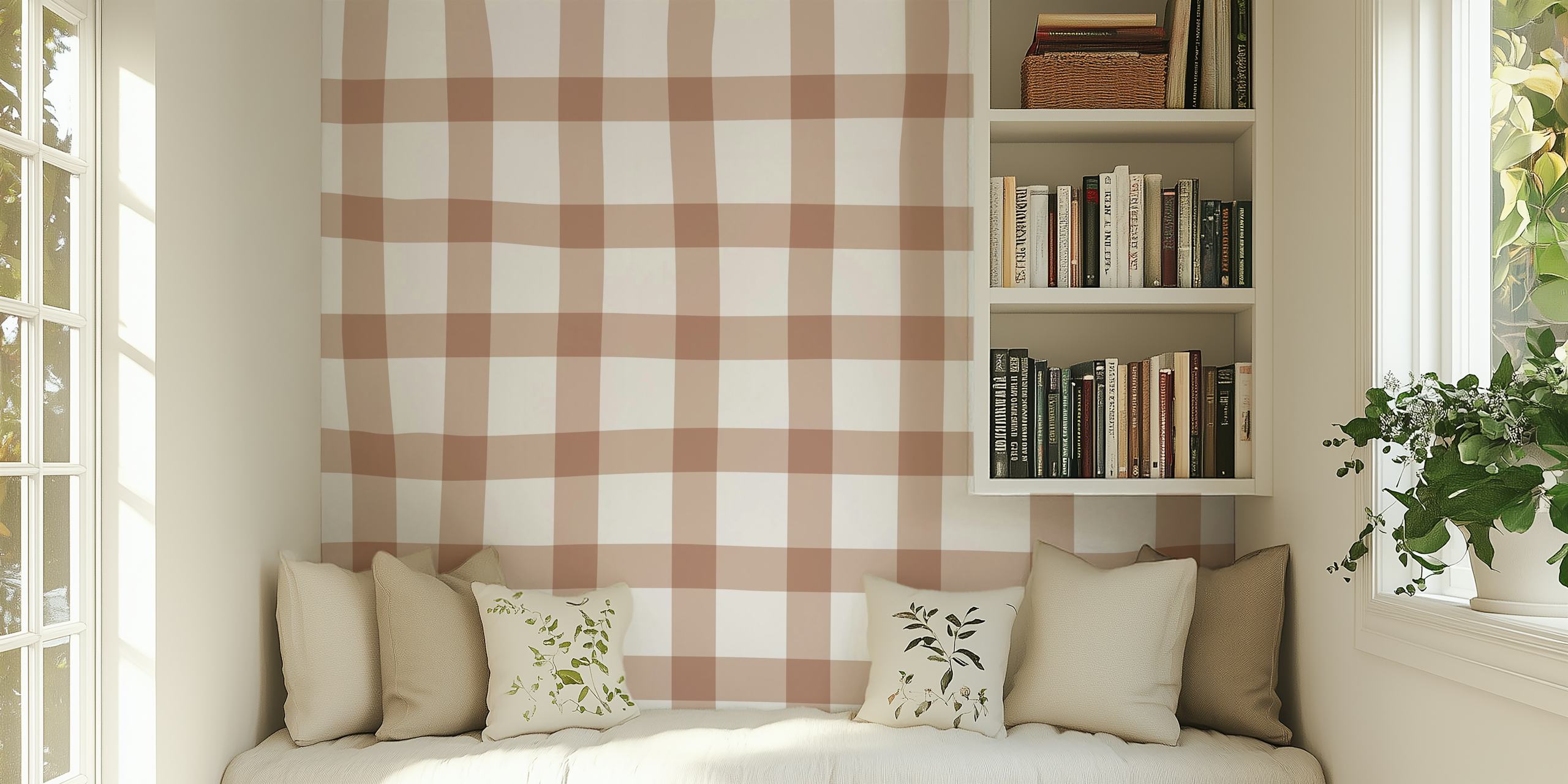 Wonky check pink and white wallpaper in a room
