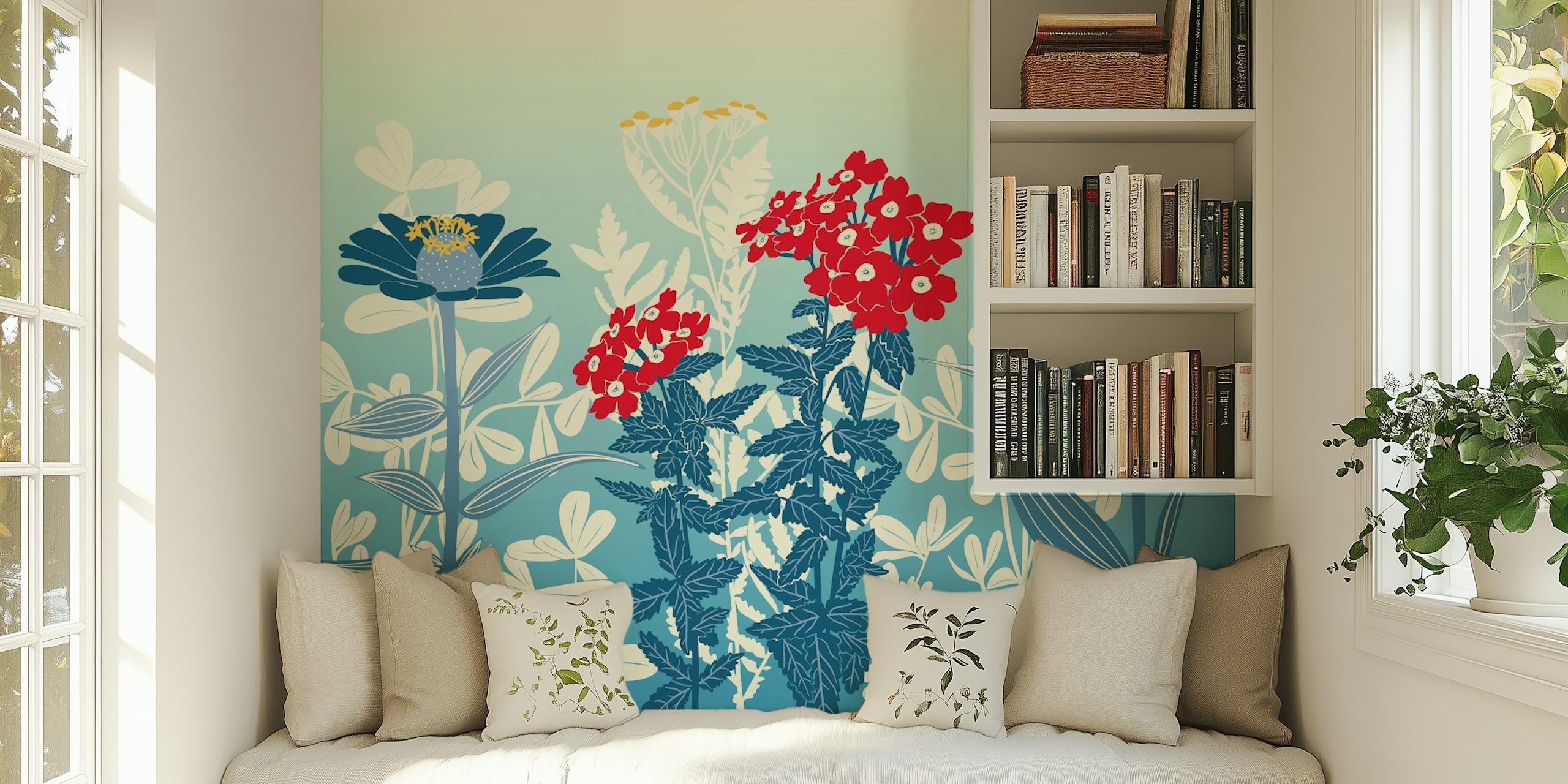 Whimsical blossoms wallpaper in a room