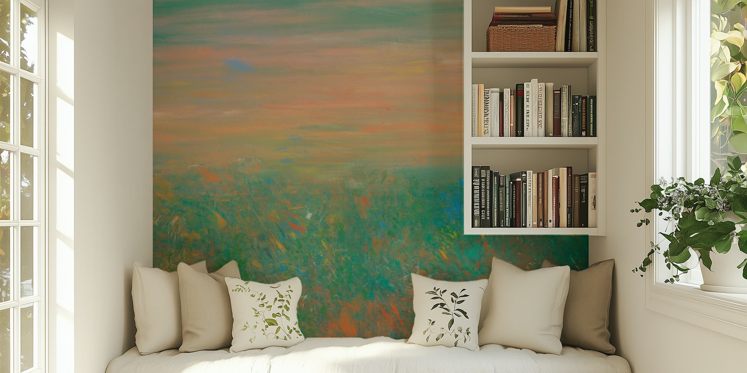 Abstract landscape with soft pastels and vibrant brush strokes wallpaper