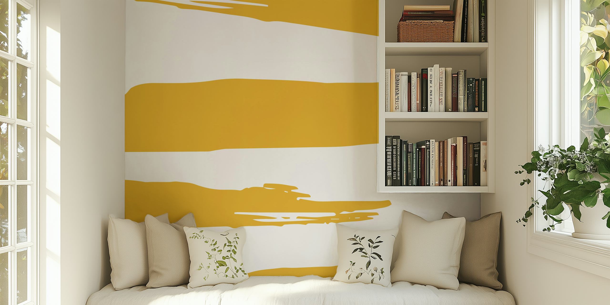 Yellow and white brush stroke pattern wallpaper