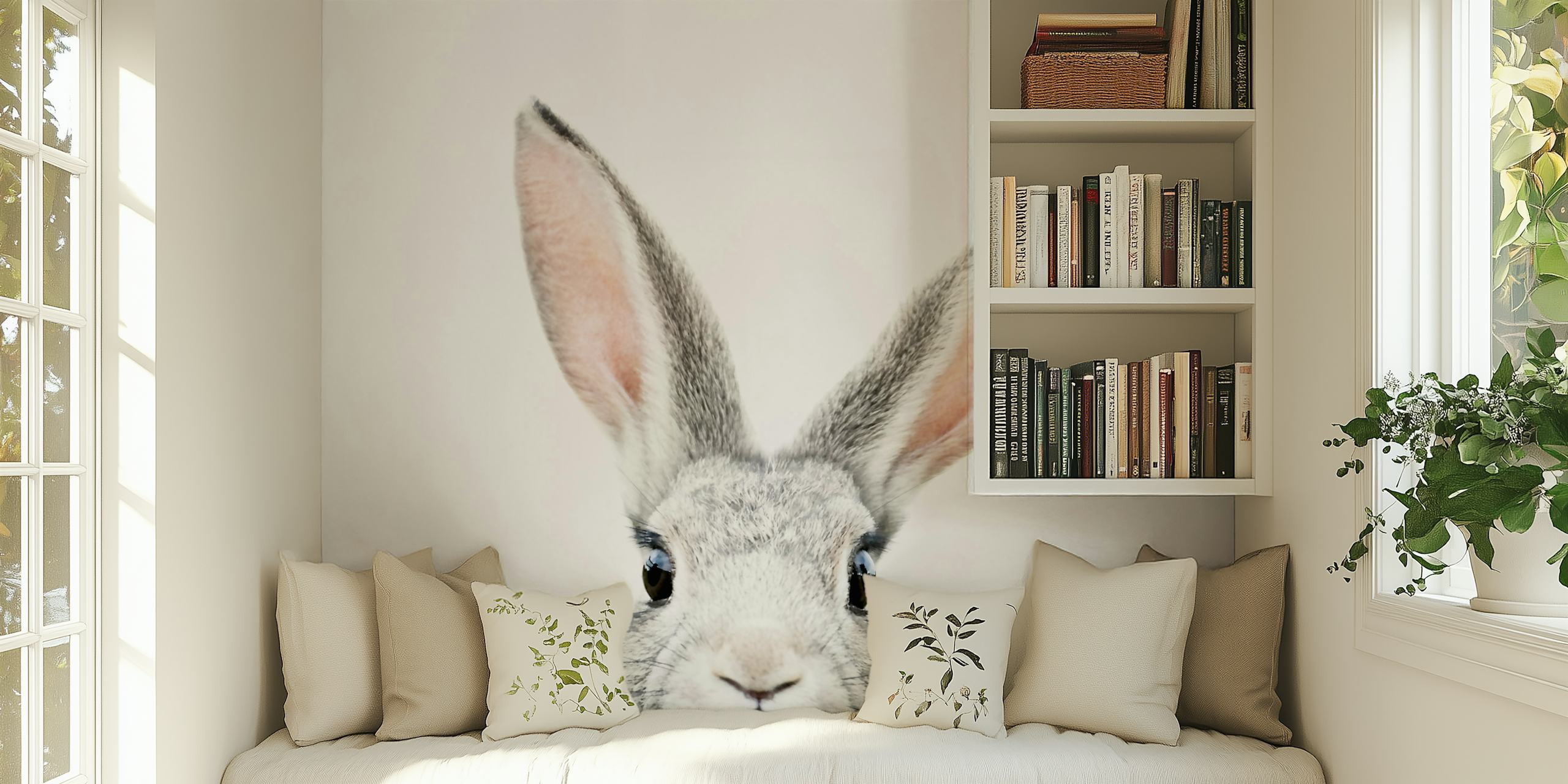 Peeking Bunny behang weergegeven in een kamer