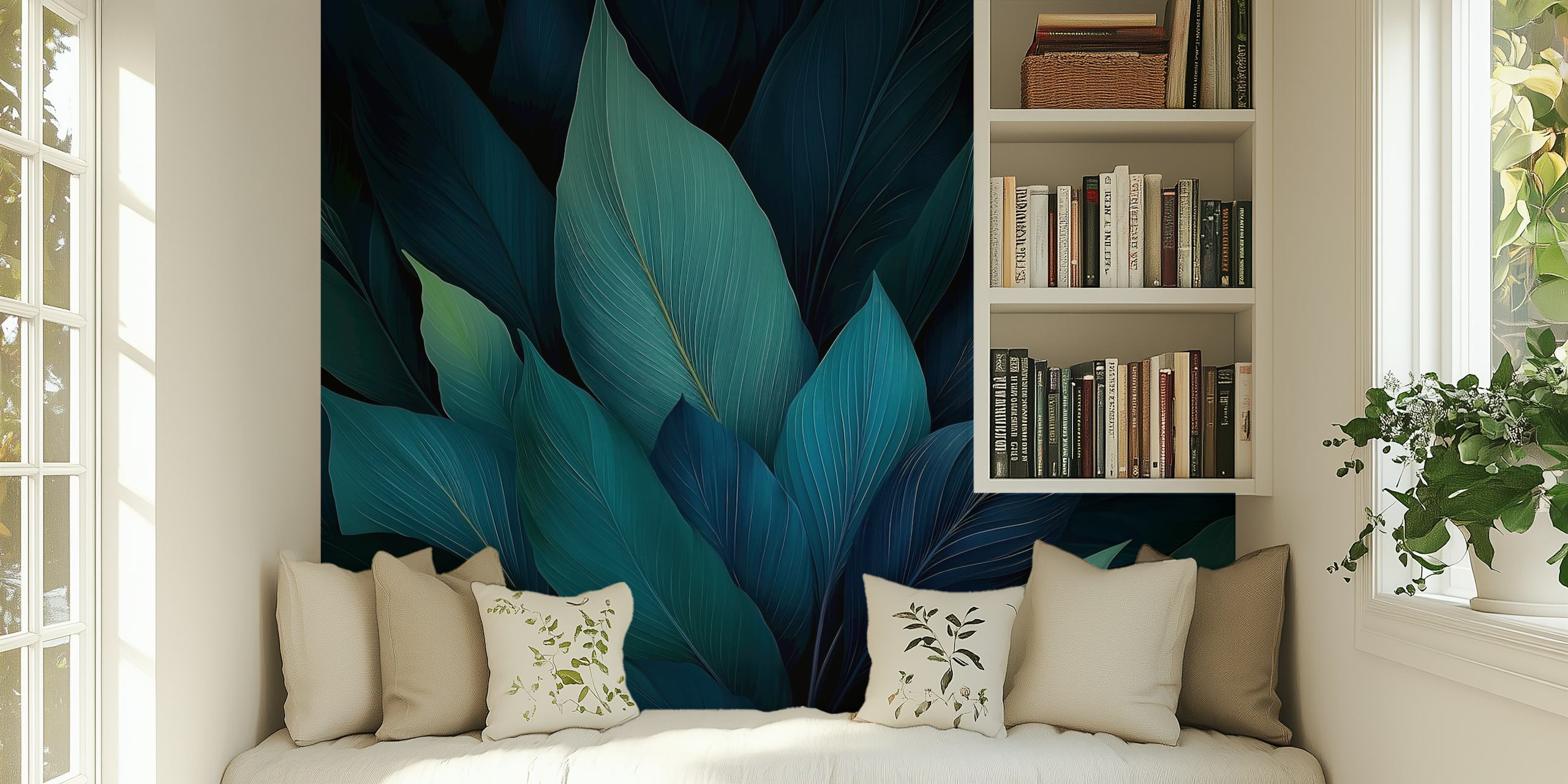 Emerald Leaf Serenity wallpaper in a room
