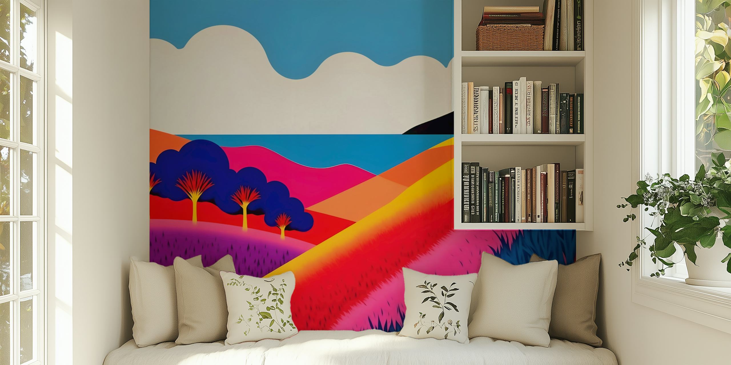 Papel de parede Vibrant Coastal Landscape em um quarto