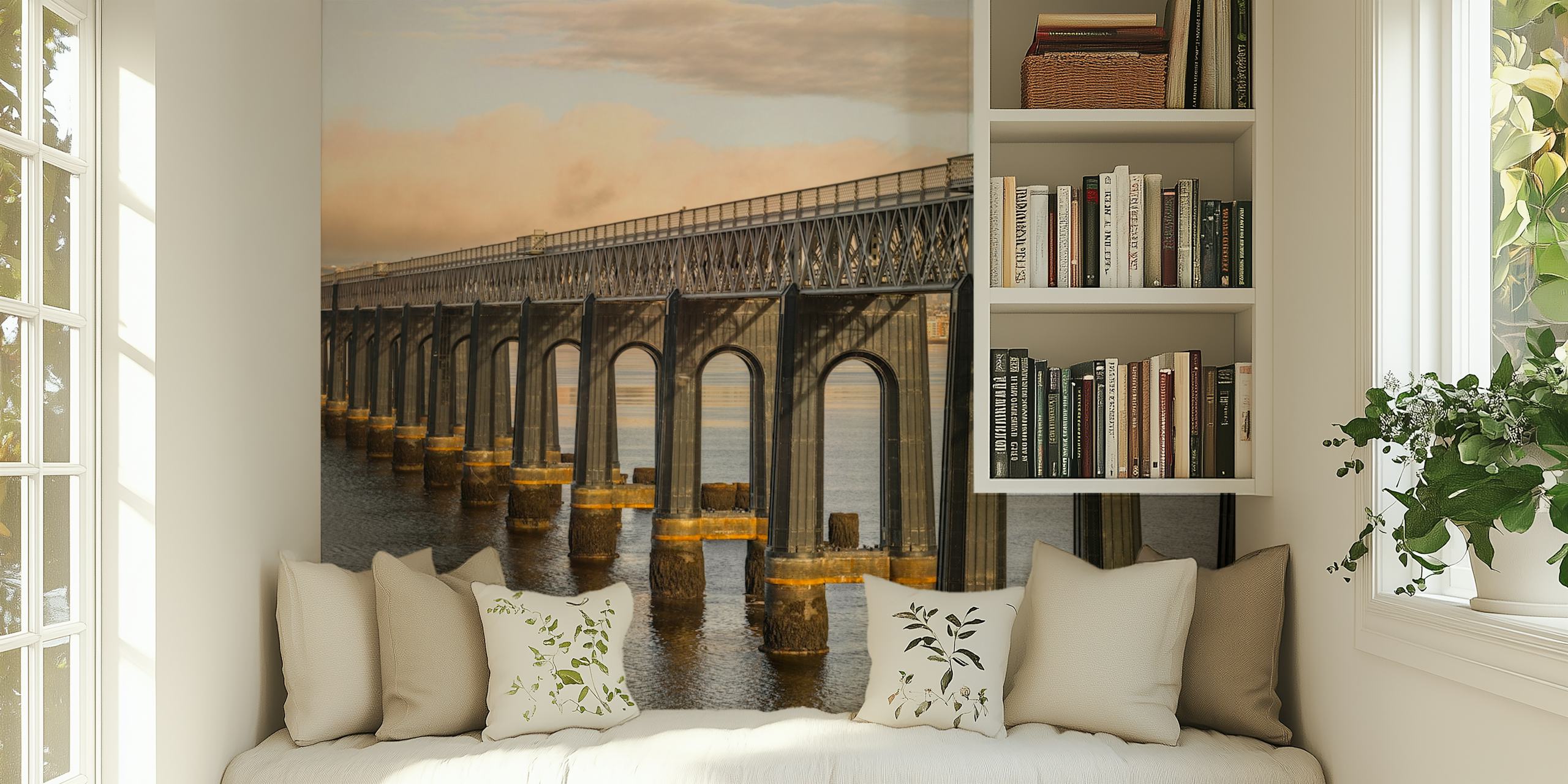 Papel tapiz Majestic Bridge Over Water en una habitación